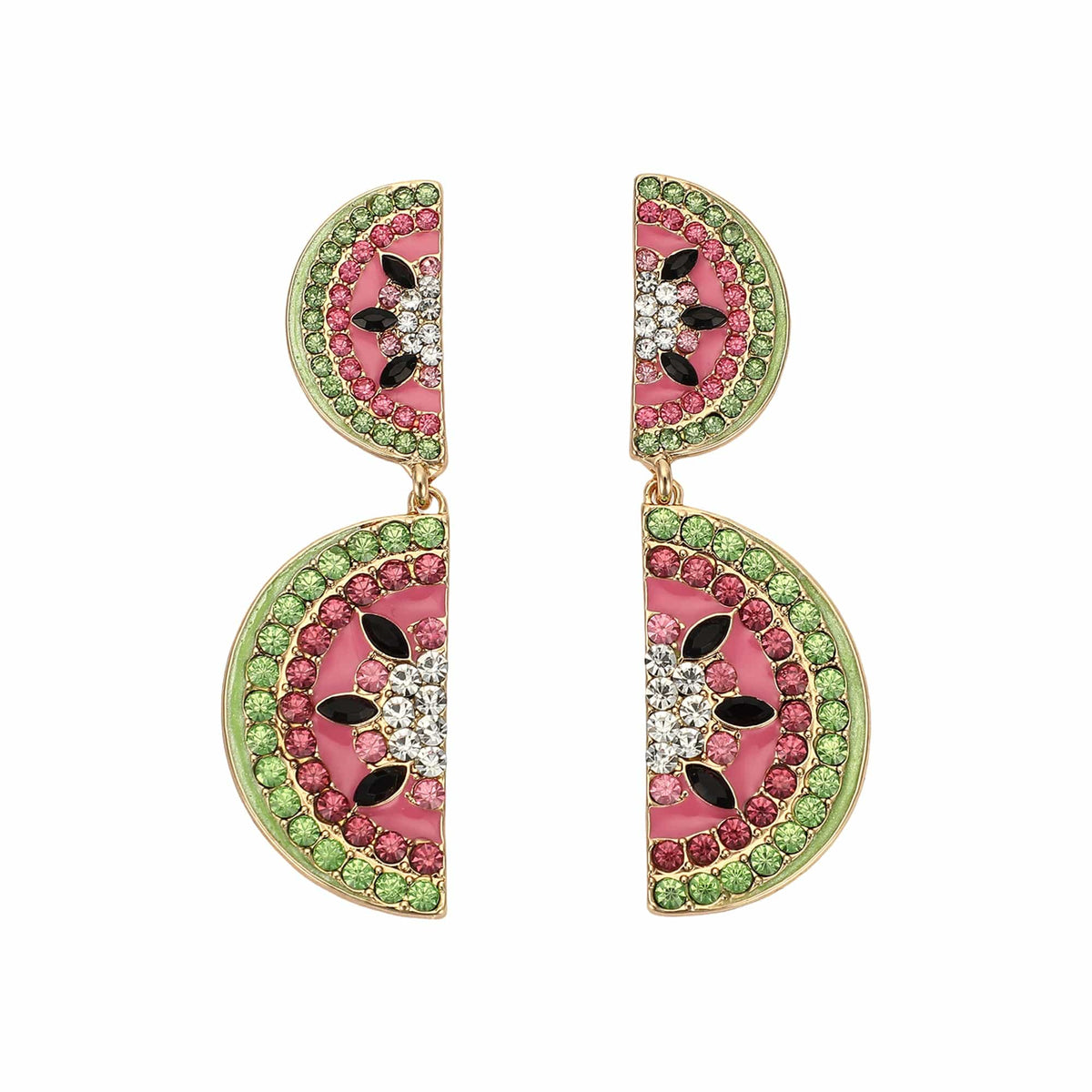 Packed Party Watermelon Rhinestone Drop Earrings - Hypoallergenic Gold-Tone Frame with Stone Detail, Summer Statement Earrings, 1.76 Inch