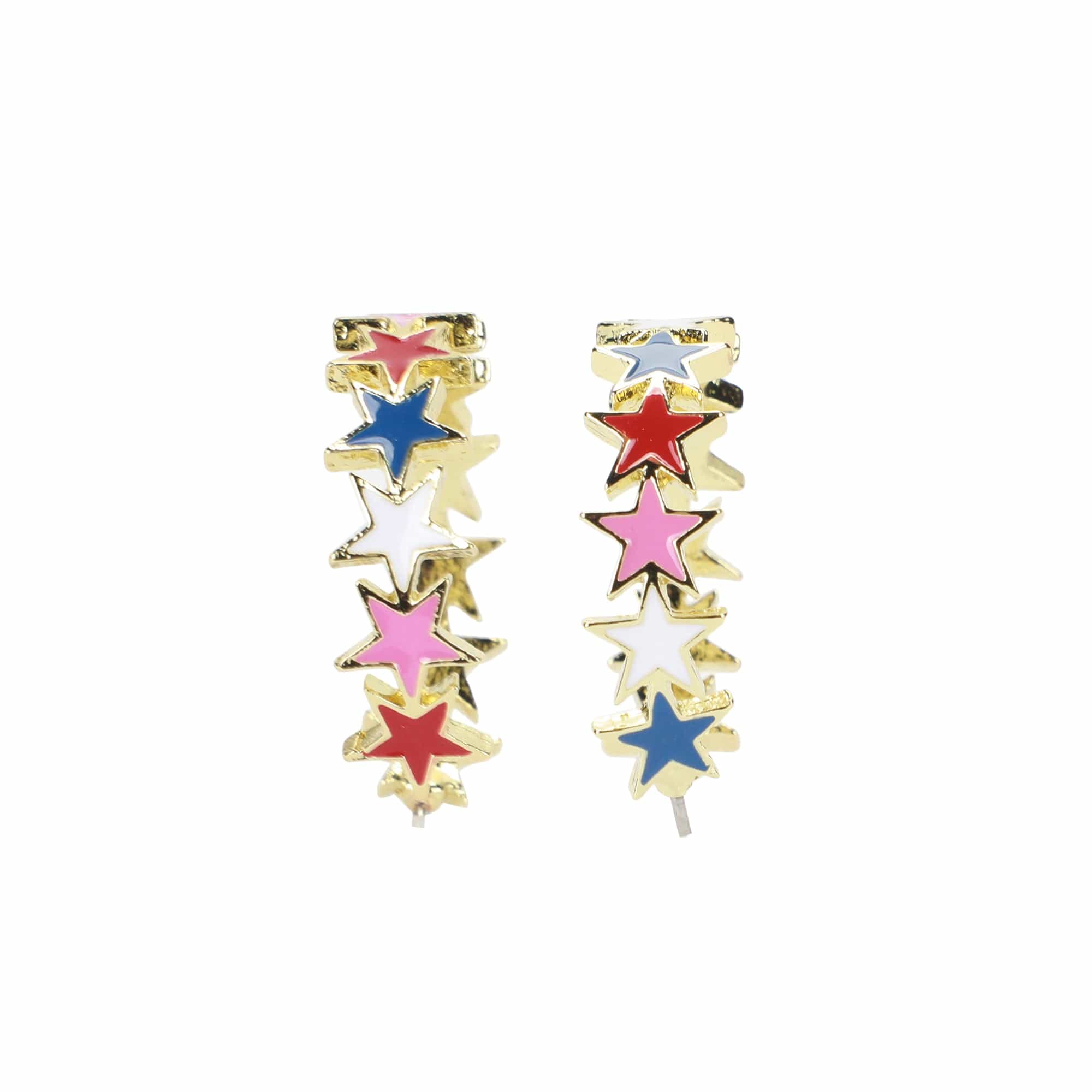 Packed Party Patriotic Star Hoop Earrings - Hypoallergenic Gold-Tone Hoops with Red White Blue Enamel Stars for 4th of July, 1.5 Inch