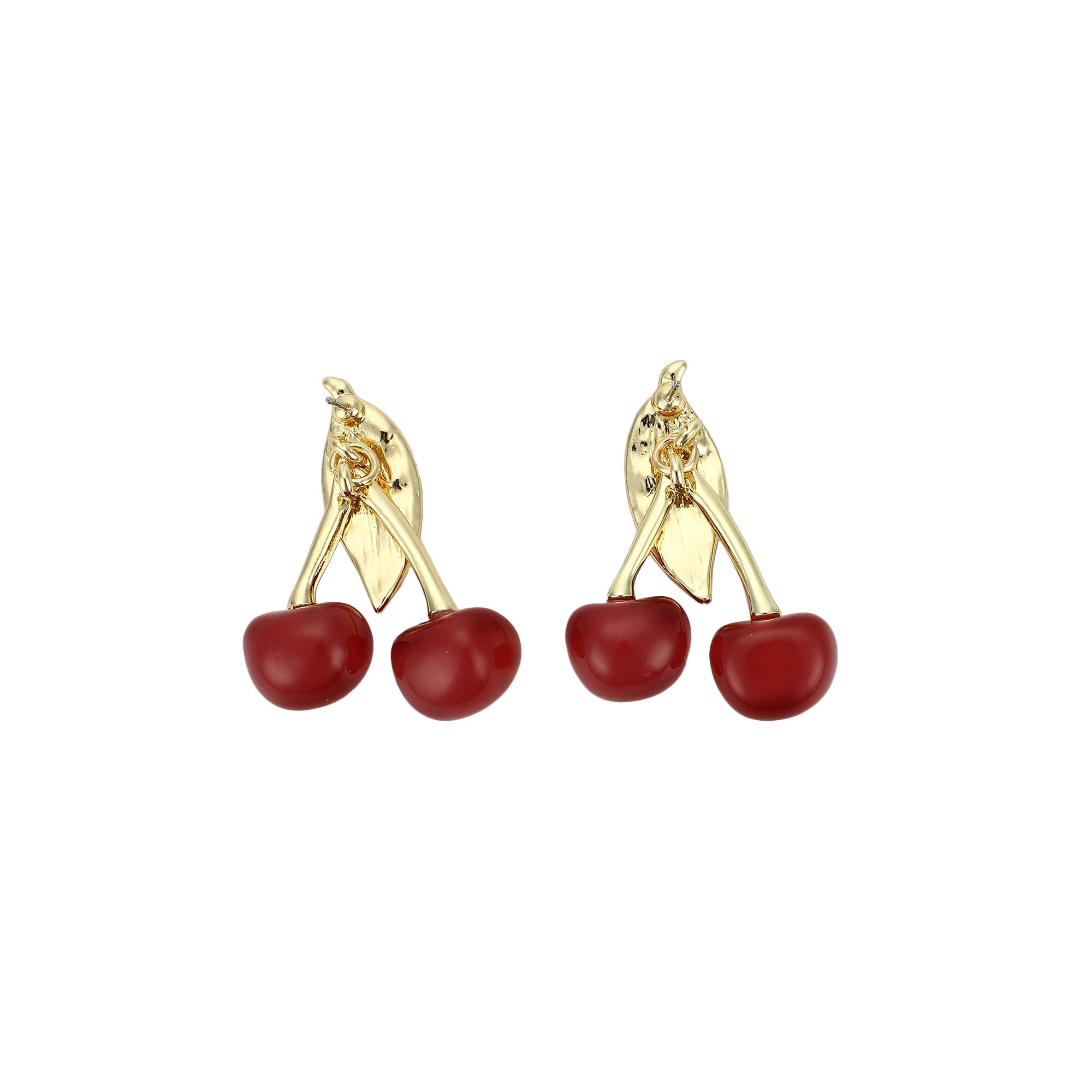 Packed Party Cherry Rhinestone Drop Earrings - Hypoallergenic Gold-Tone Post with Glossy Enamel Cherries and Sparkling Stone Accents, 1.5 Inch