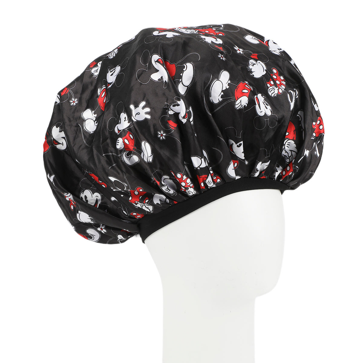 Disney Mickey & Minnie Mouse Women's All-Over Print Black Satin Bonnet