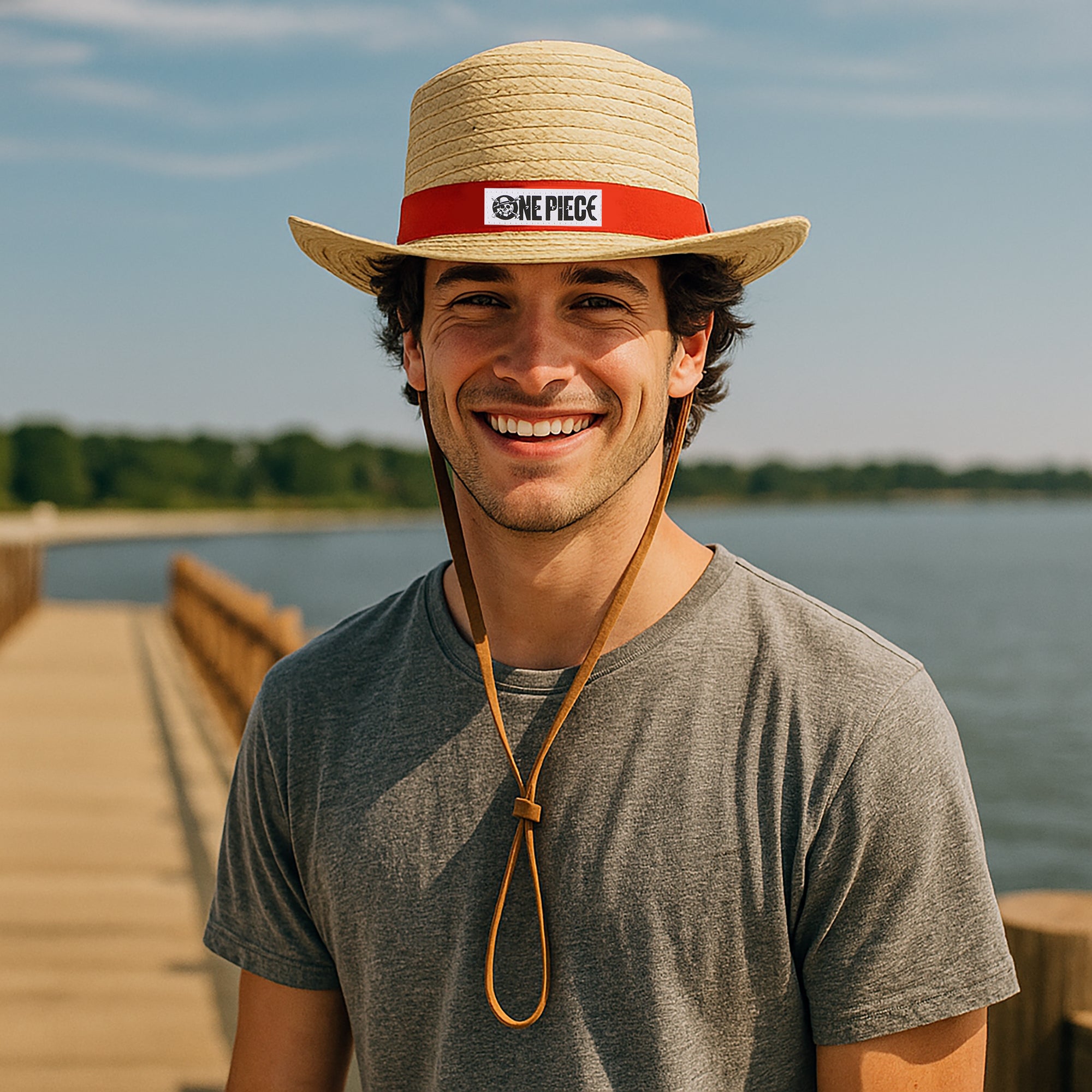 One Piece Luffy Cosplay Straw Bucket Hat With Chin Rope