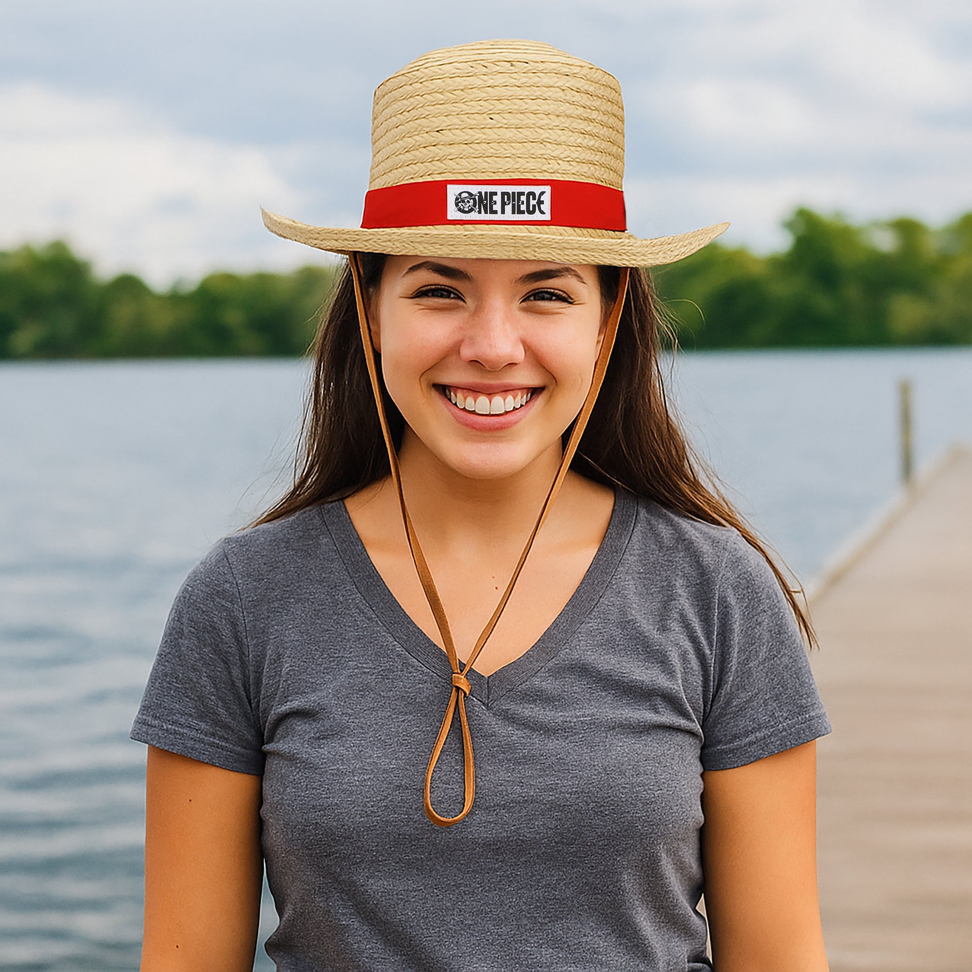 One Piece Luffy Cosplay Straw Bucket Hat With Chin Rope