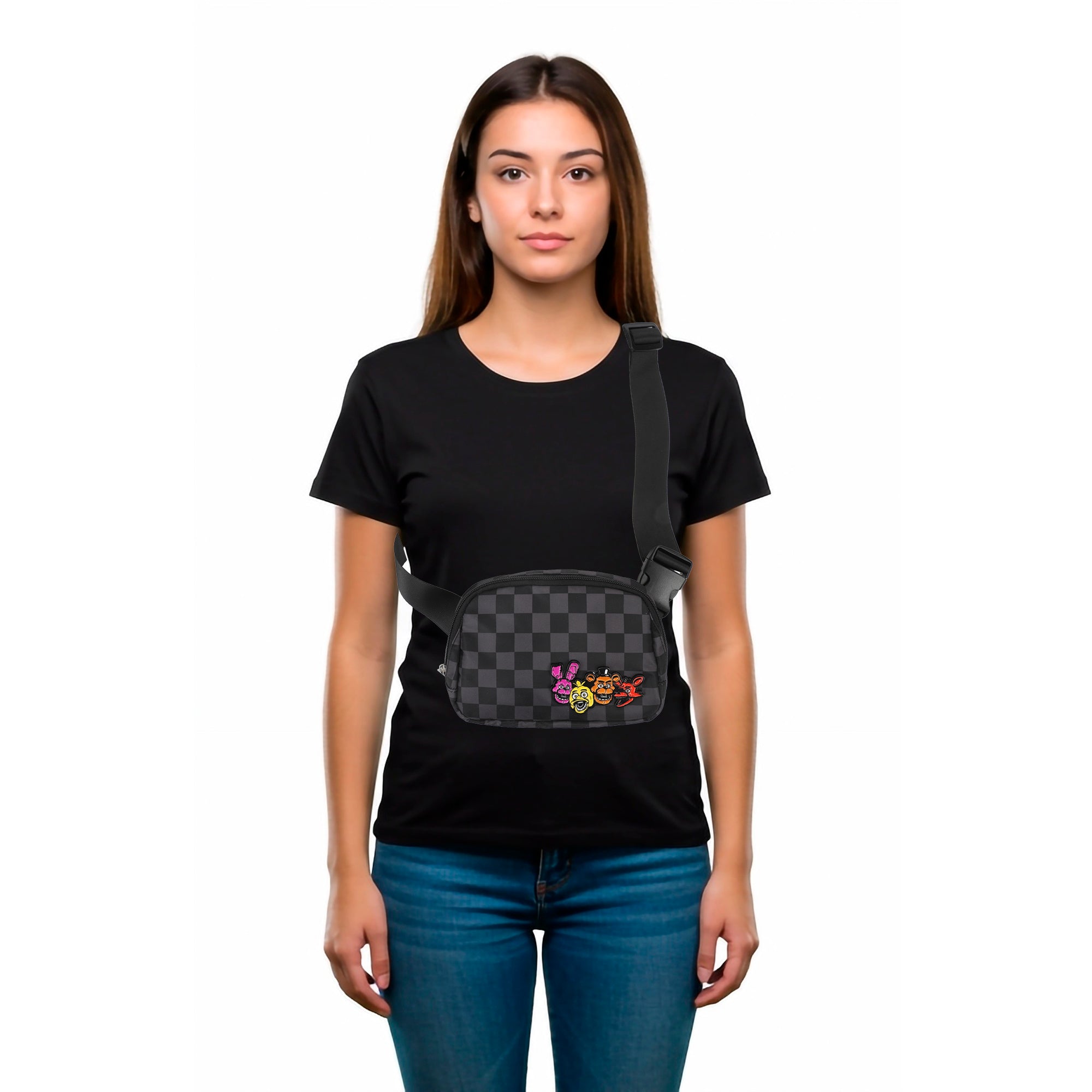 Five Nights at Freddy’s Checkered Belt Bag with Character Icons and Adjustable Strap
