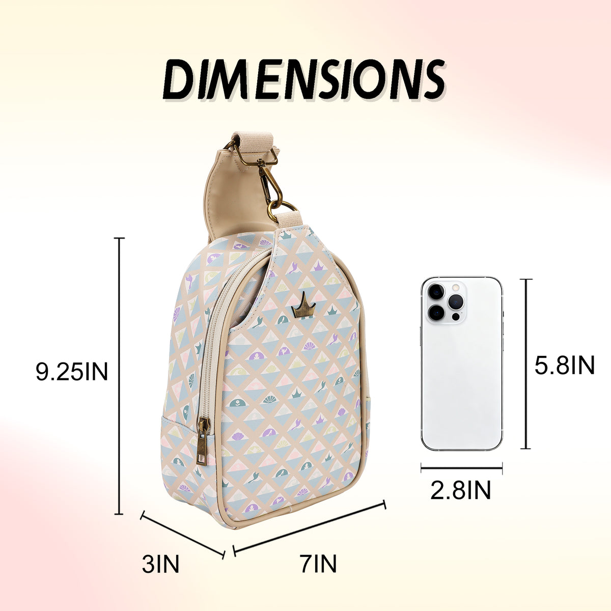 Disney Princess Geometric Pattern Sling Bag with Adjustable Strap