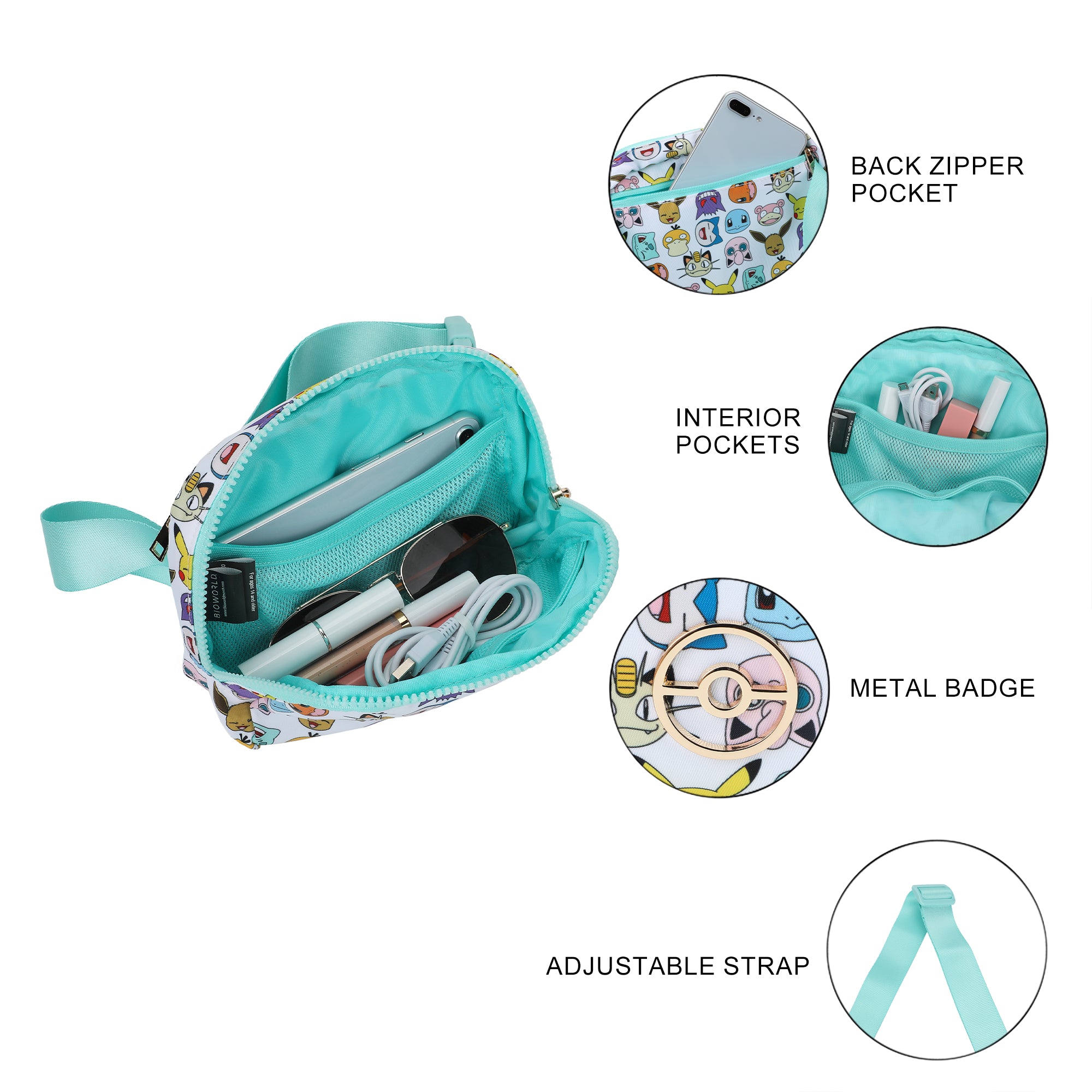 Pokémon Character Collage Crossbody Bag with Adjustable Strap