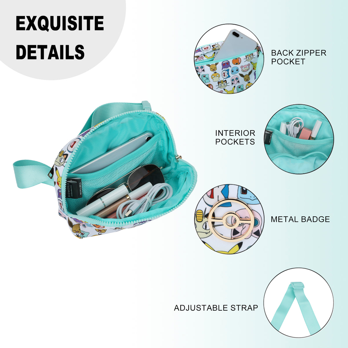 Pokémon Character Collage Crossbody Bag with Adjustable Strap