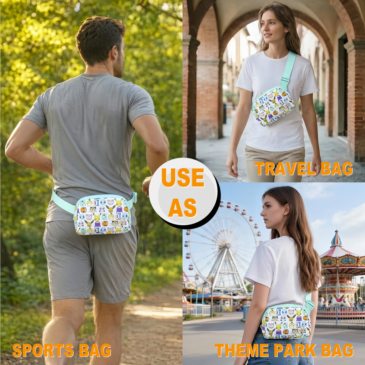 Pokémon Character Collage Crossbody Bag with Adjustable Strap