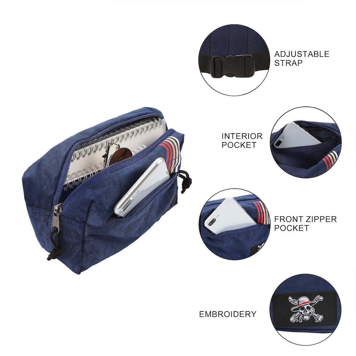 One Piece Live Action Straw Hat Pirates Logo 11.5” Navy Fanny Pack