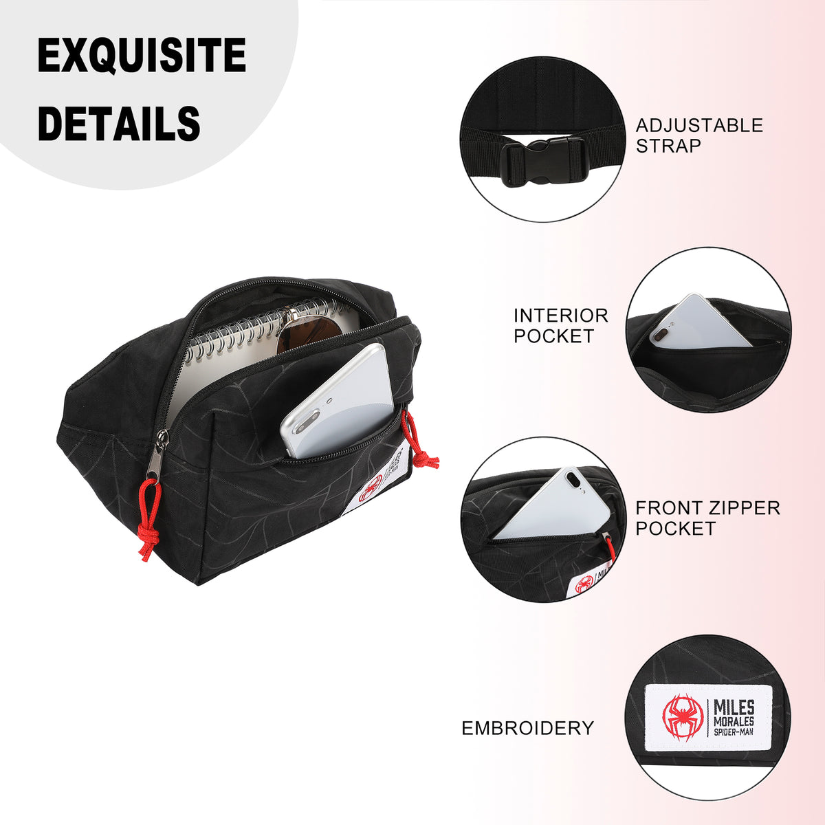 Spider-Man Across The Spider-Verse Miles Morales Logo 11.5" Black Fanny Pack