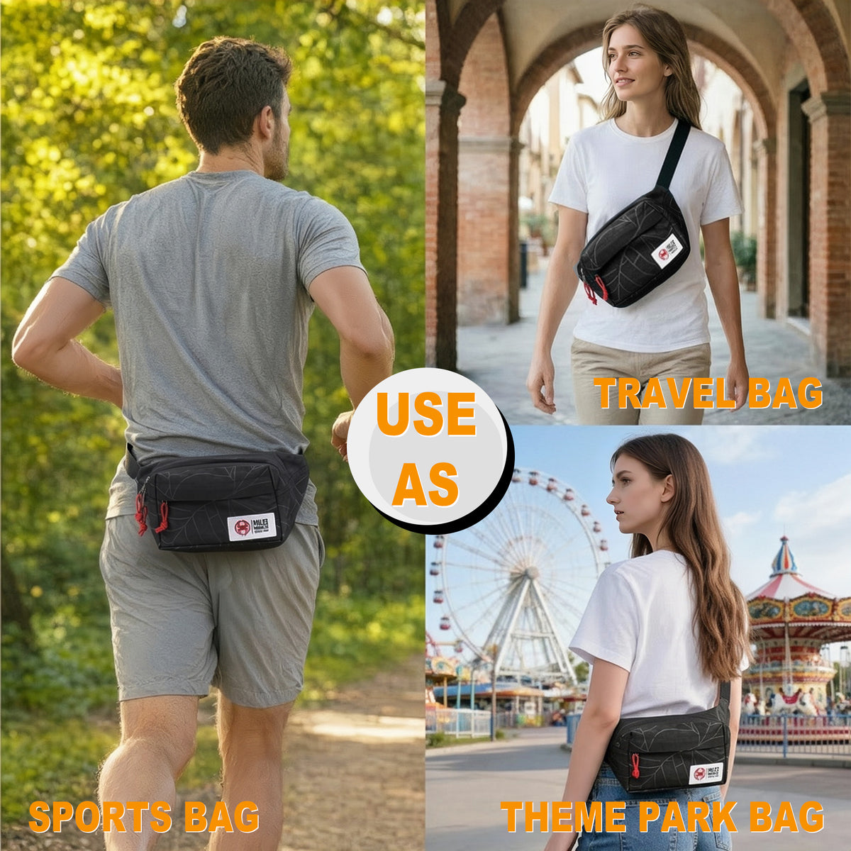 Spider-Man Across The Spider-Verse Miles Morales Logo 11.5" Black Fanny Pack