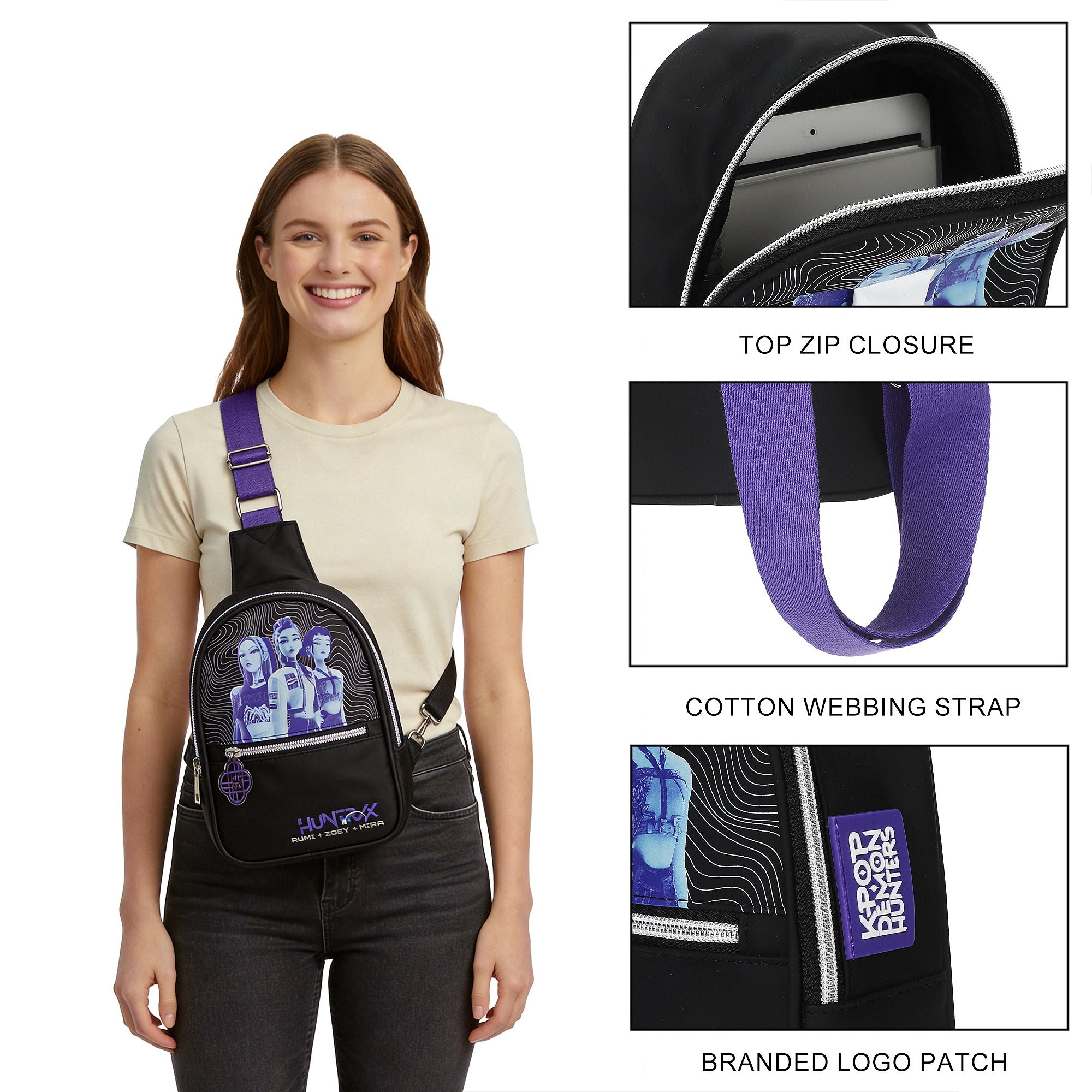 KPop Demon Hunters Huntrix 9.25" Fanny Pack Sling Bag for Adults