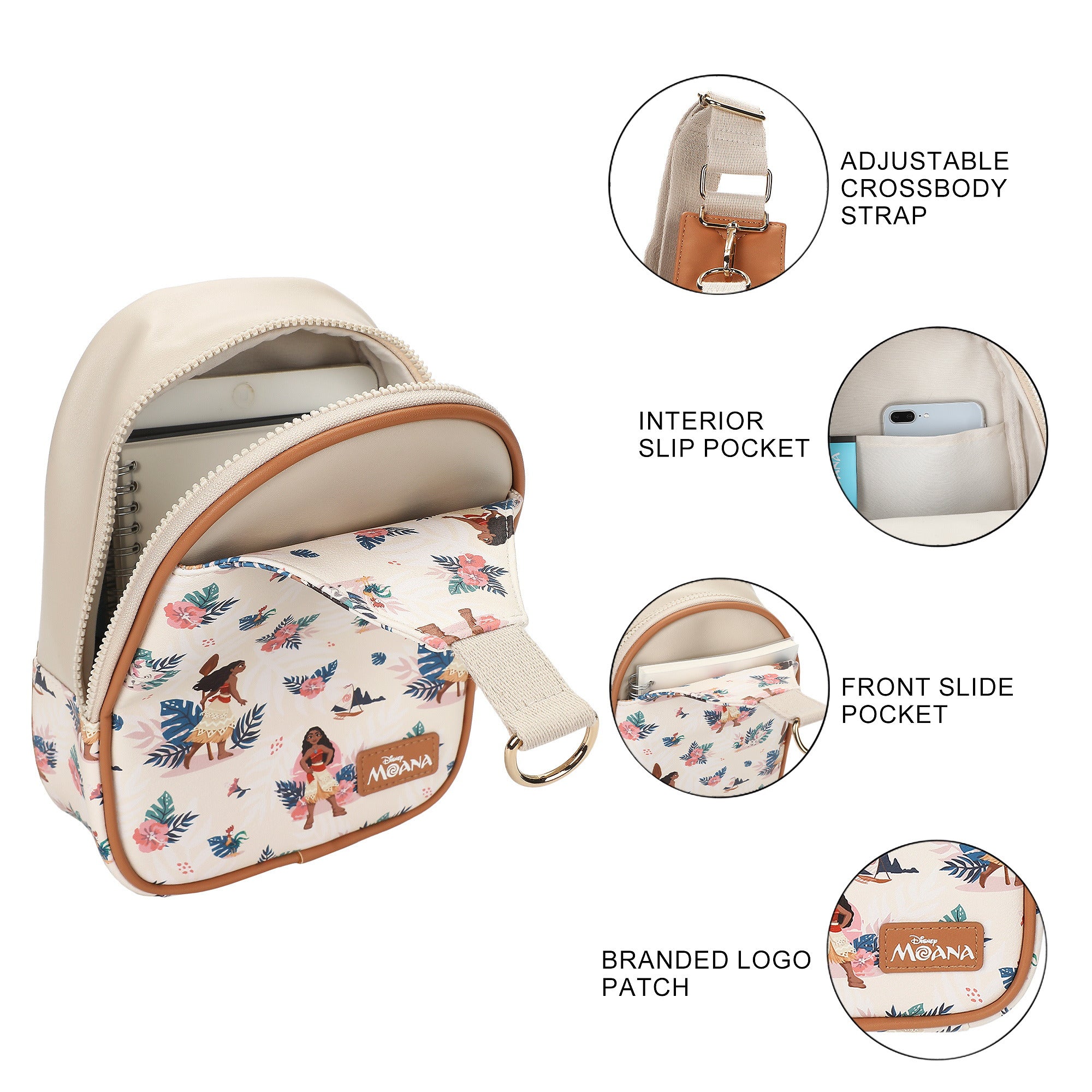 Moana Tropical AOP Sling Bag, 9.25-Inch Fanny Pack for Adults