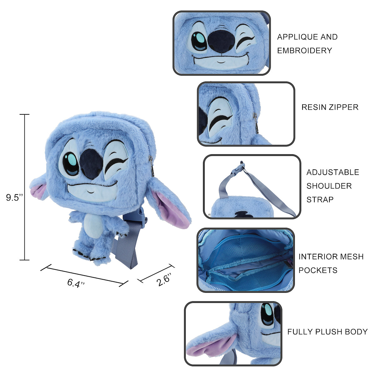 Stitch 9.5" Festie Bestie Plush Crossbody Hand Bag