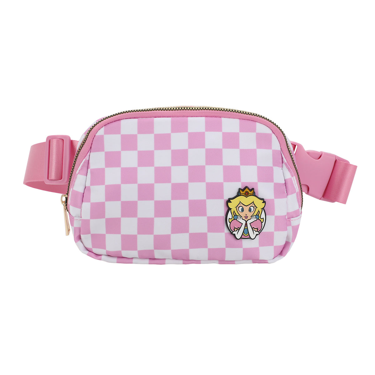 Super Mario Bros Princess Peach 7.5" Pink & White Checkered Quilted Fanny Pack
