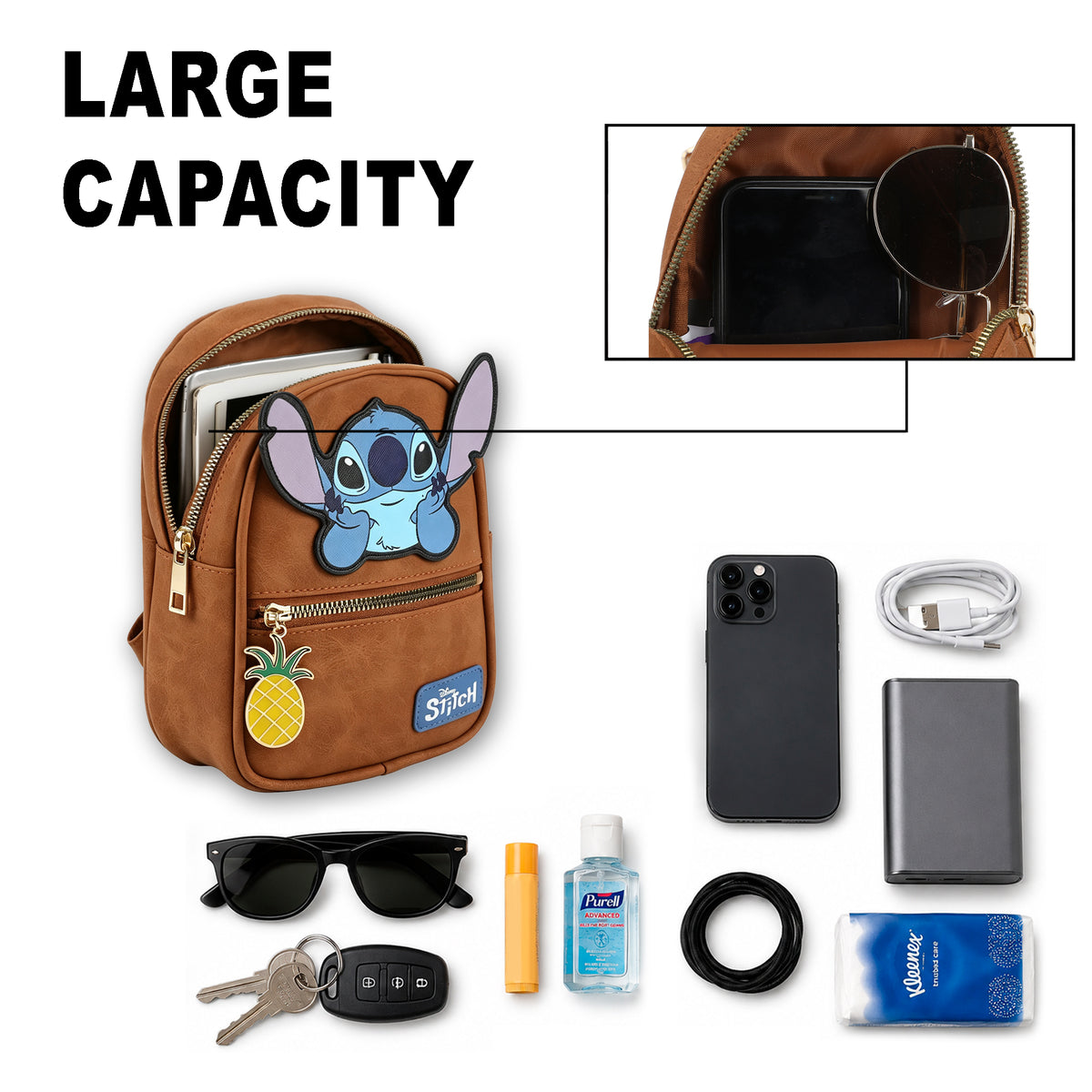 Stitch Applique Character Art Brown Sling Bag