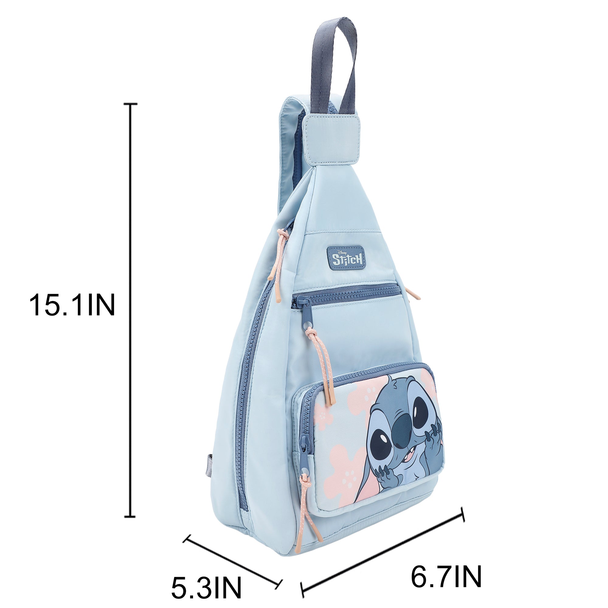 Disney Stitch Character Print Blue 6" Convertible crossbody Sling Backpack Bag