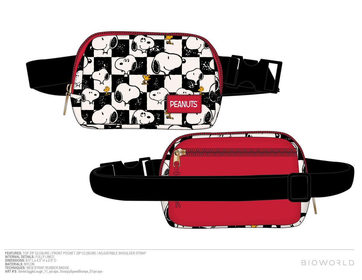 Snoopy Woodstock Checkered Sublimated Nylon AOP Adult Fanny Pack/Sling Bag