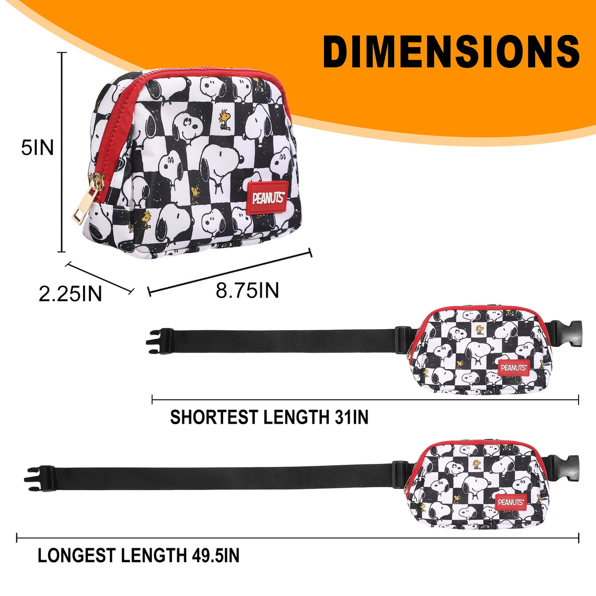 Snoopy Woodstock Checkered Sublimated Nylon AOP Adult Fanny Pack/Sling Bag