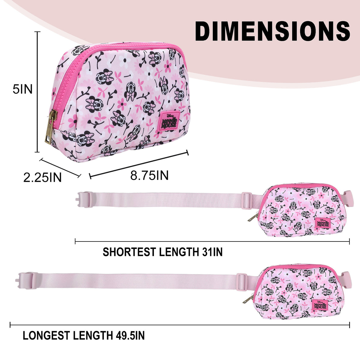 Minnie Mouse Classic Fanny Pack, 5-Inch Sling Bag for Women