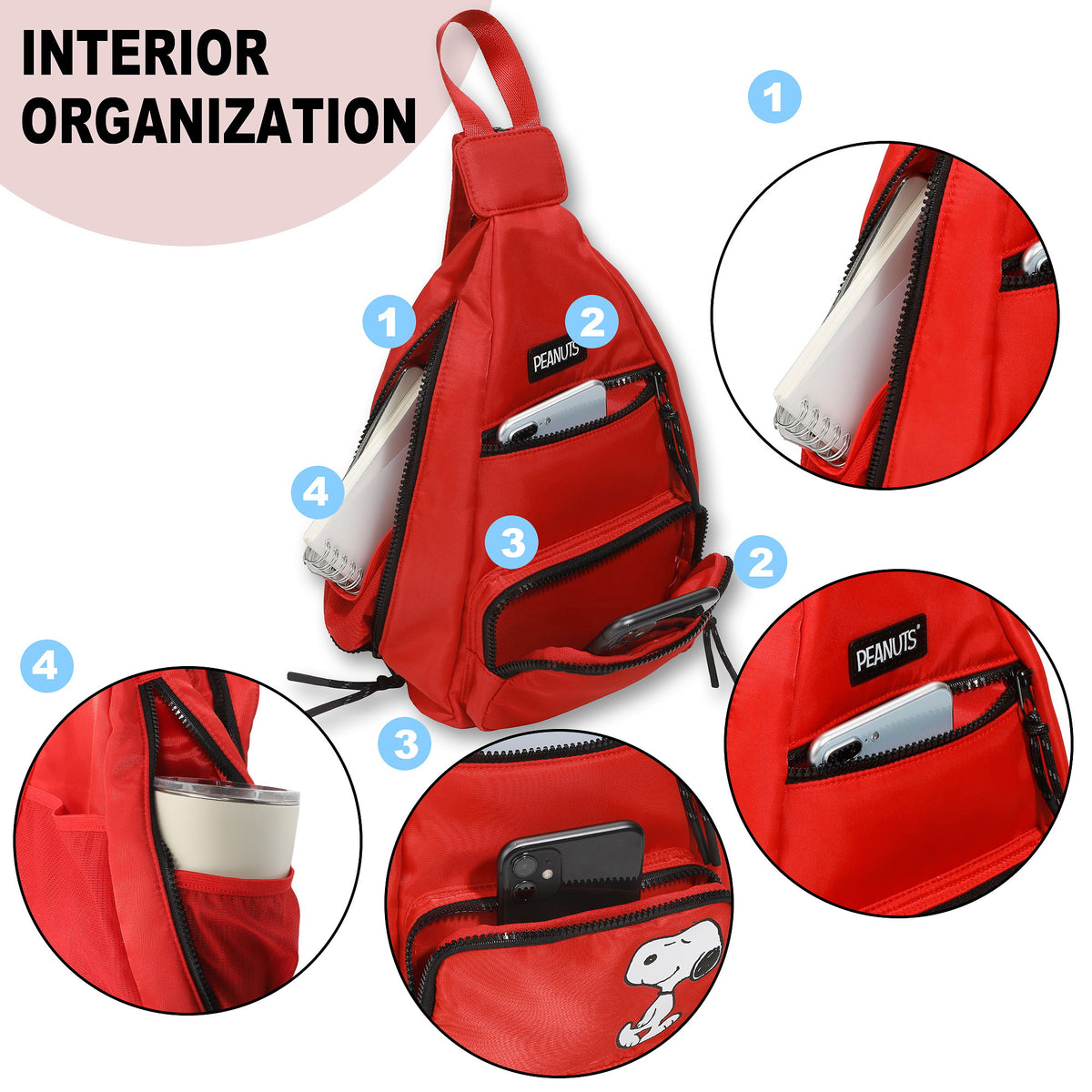 Peanuts Snoopy Classic Sling Bag, 15.1-Inch Crossbody for Women