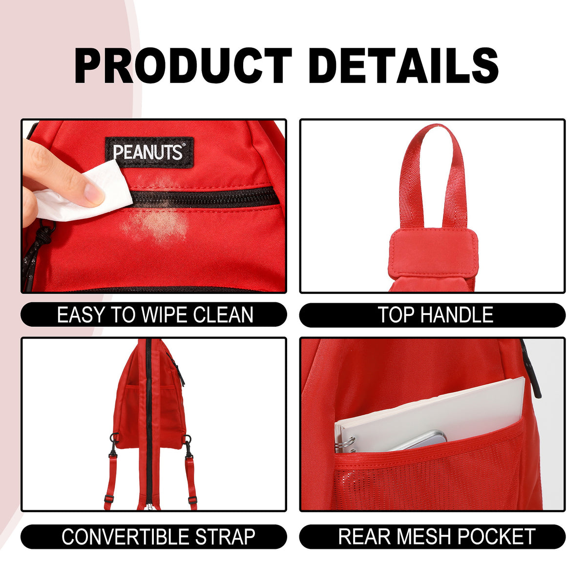 Peanuts Snoopy Classic Sling Bag, 15.1-Inch Crossbody for Women