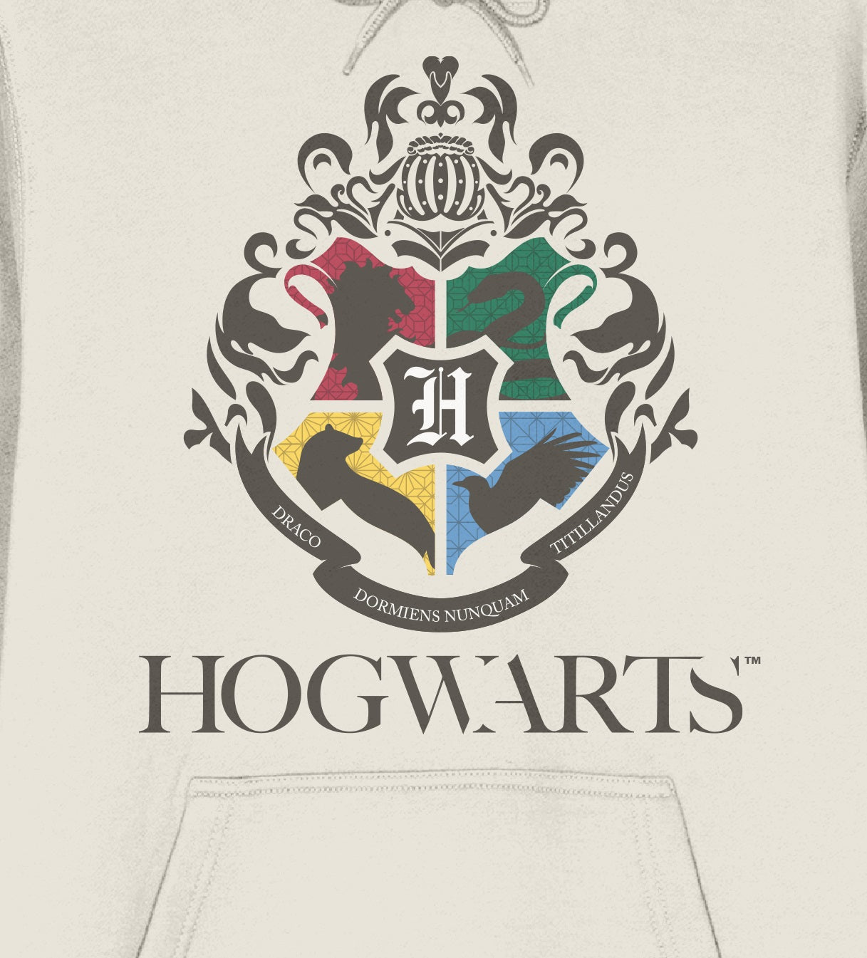 Harry Potter Minimal Hogwarts Crest Long Sleeve Natural Unisex Adult Hooded Sweatshirt