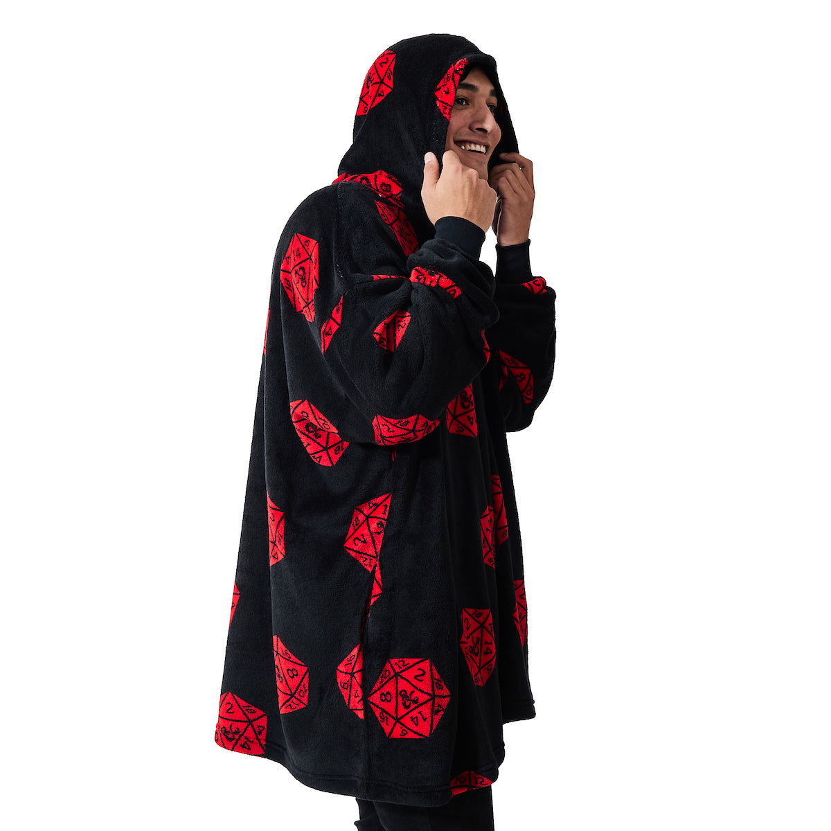 Dungeons & Dragons D20 Dice Black Sherpa-Lined Hooded Wearable Oversize Blanket-OSFA