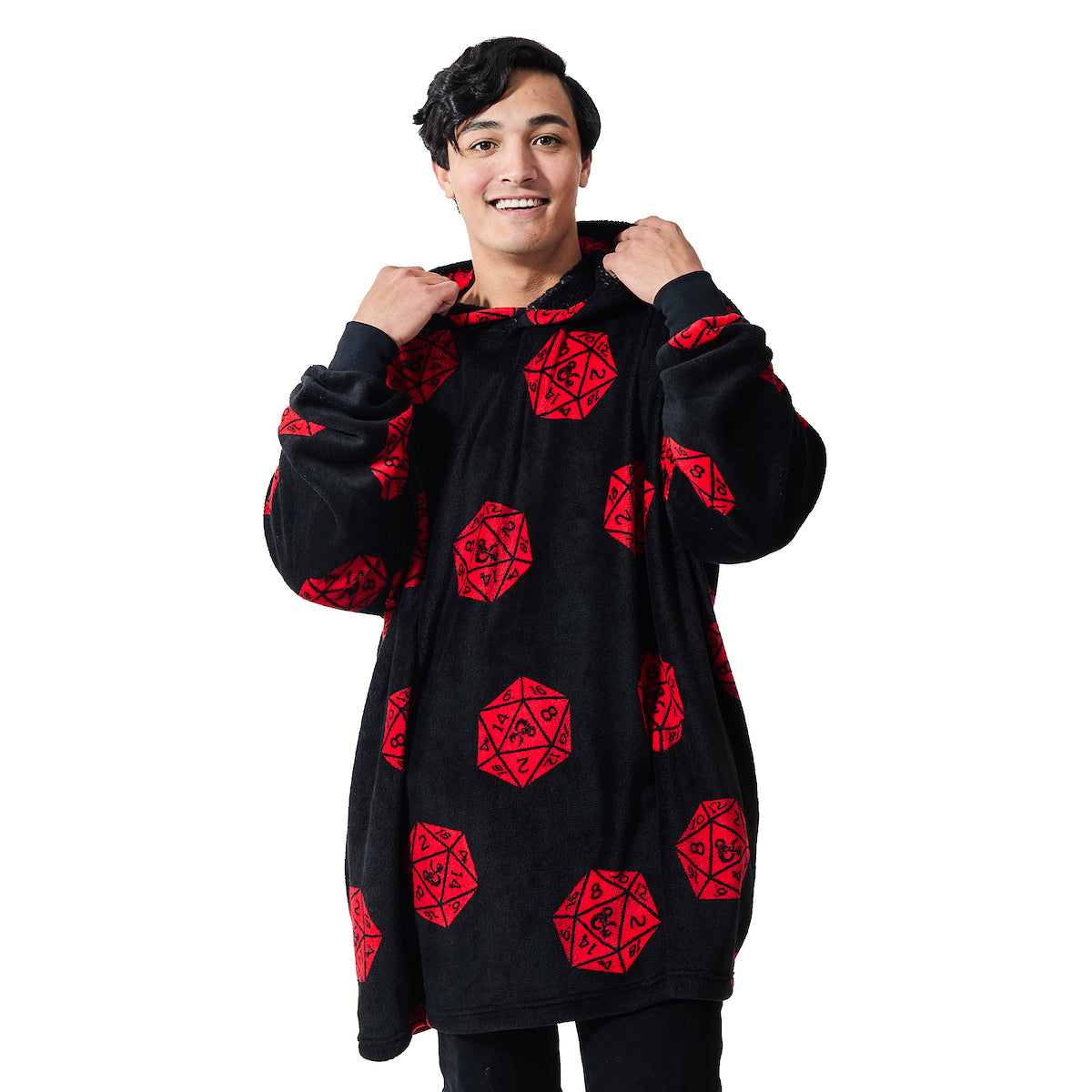 Dungeons & Dragons D20 Dice Black Sherpa-Lined Hooded Wearable Oversize Blanket-OSFA