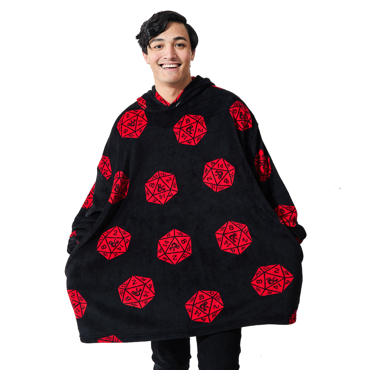 Dungeons & Dragons D20 Dice Black Sherpa-Lined Hooded Wearable Oversize Blanket-OSFA
