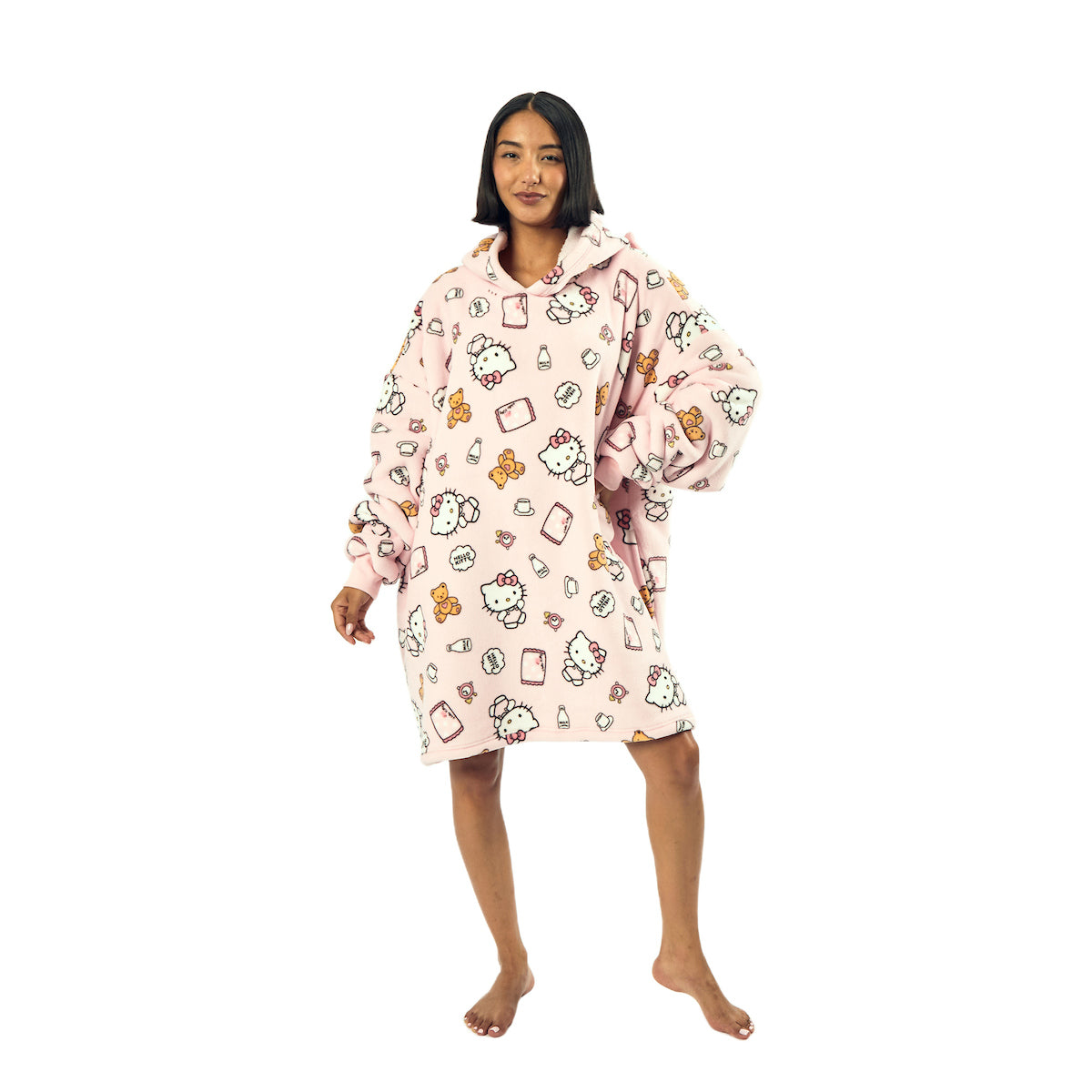 Hello Kitty Character Print Pink Sherpa-Lined Adult Hooded Wearable Blanket