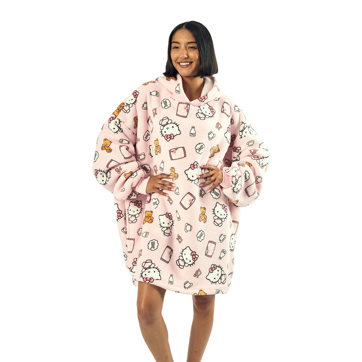 Hello Kitty Character Print Pink Sherpa-Lined Adult Hooded Wearable Blanket
