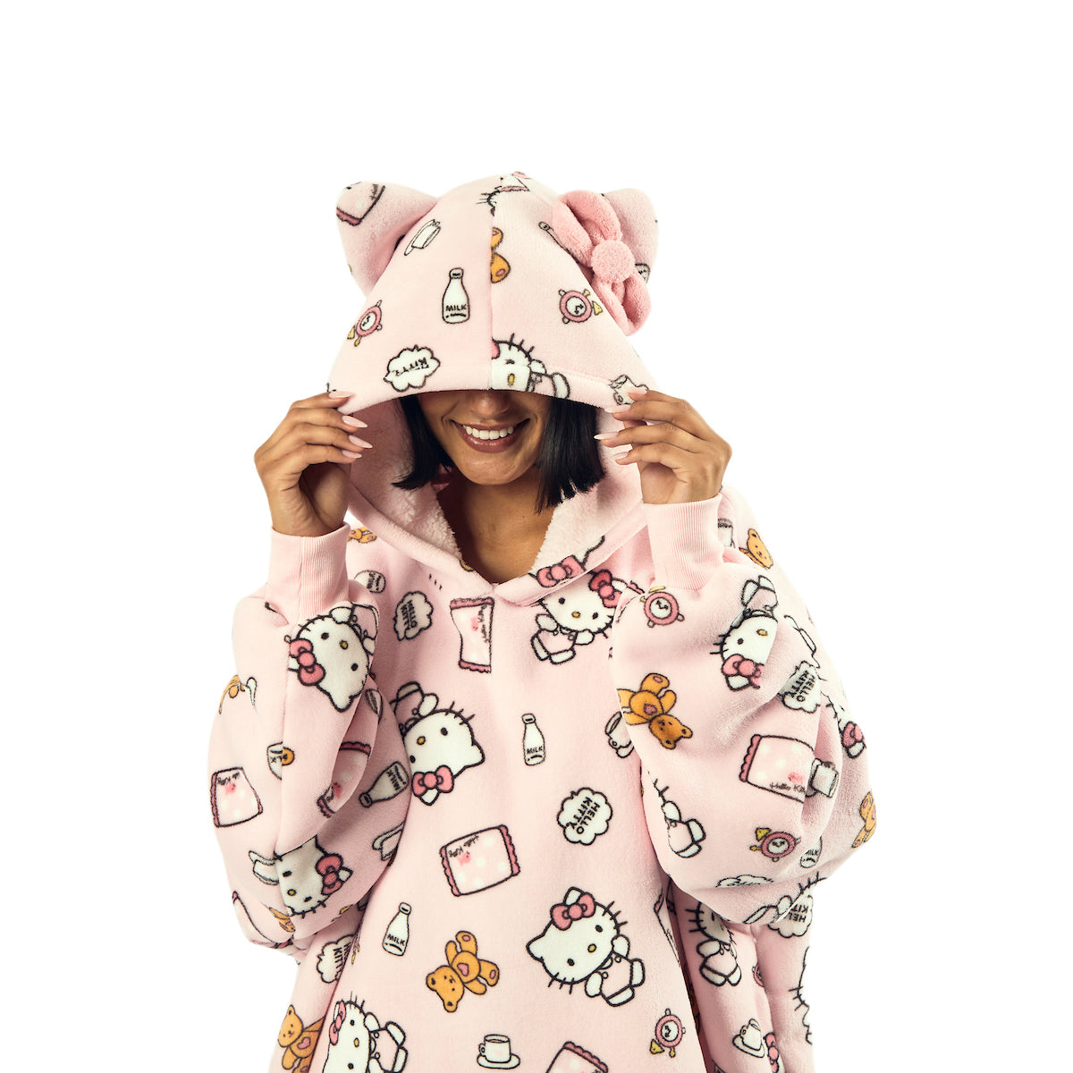 Hello Kitty Character Print Pink Sherpa-Lined Adult Hooded Wearable Blanket