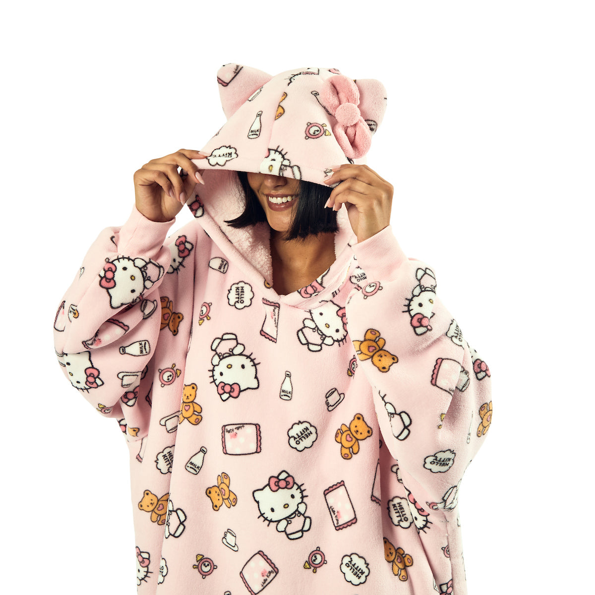 Hello Kitty Character Print Pink Sherpa-Lined Adult Hooded Wearable Blanket