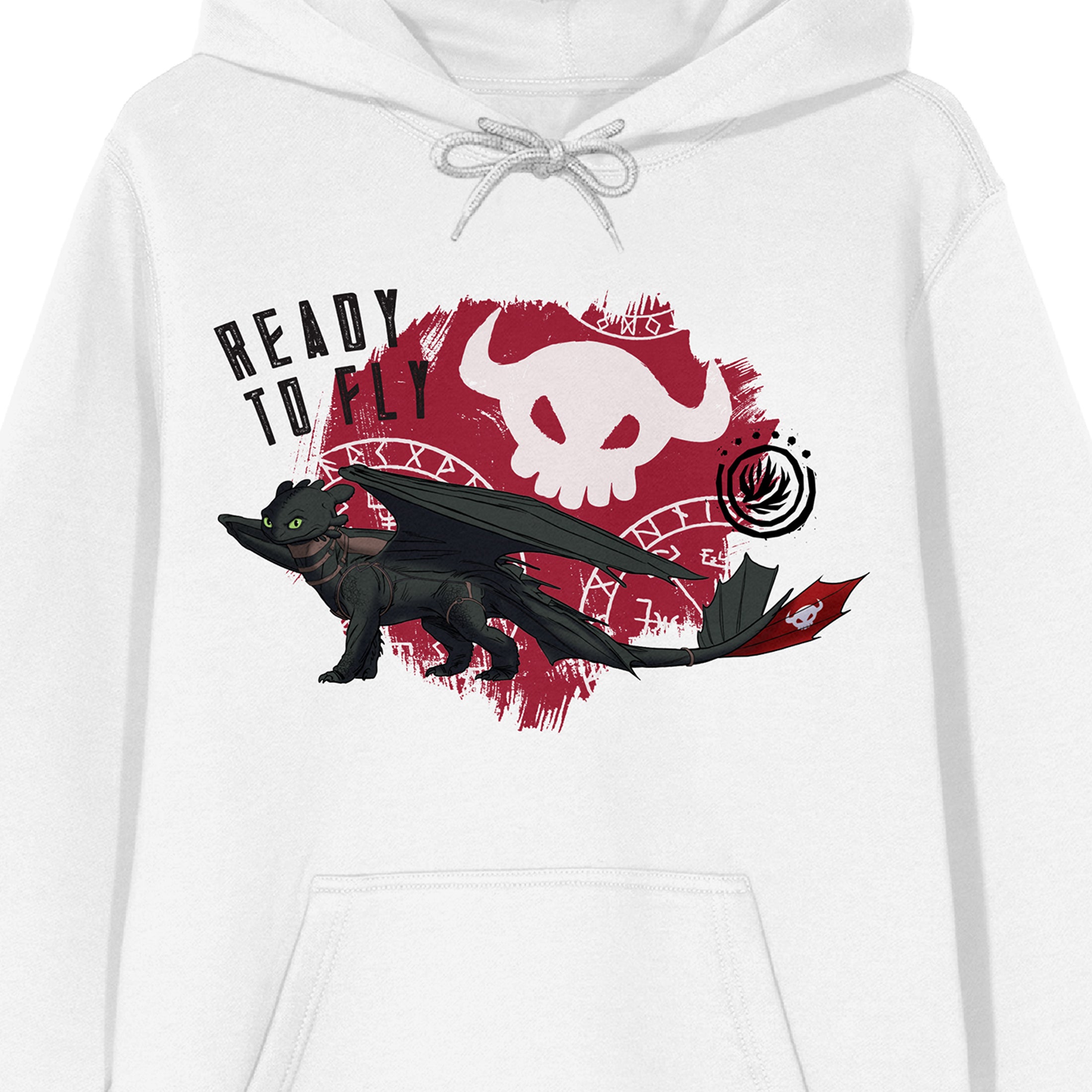 How to Train Your Dragon Night Fury Toothless, Ready to Fly, Vikings badge on White Adult Hoodie