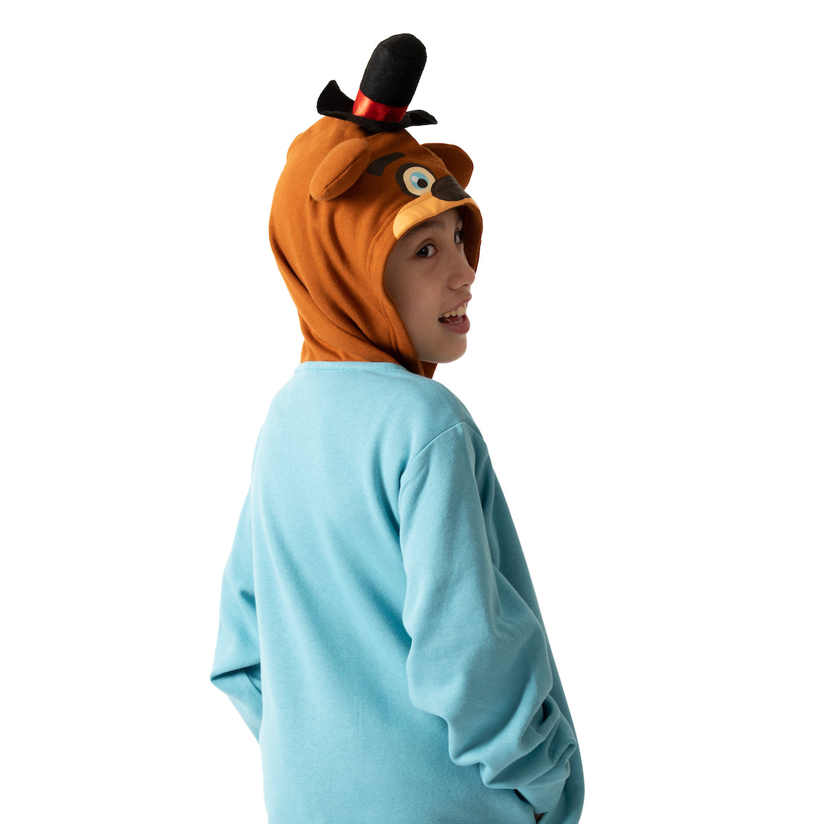 Five Nights At Freddy's Big Face Freddy Hood Long Sleeve Denim Heather Boy's Hooded Sweatshirt