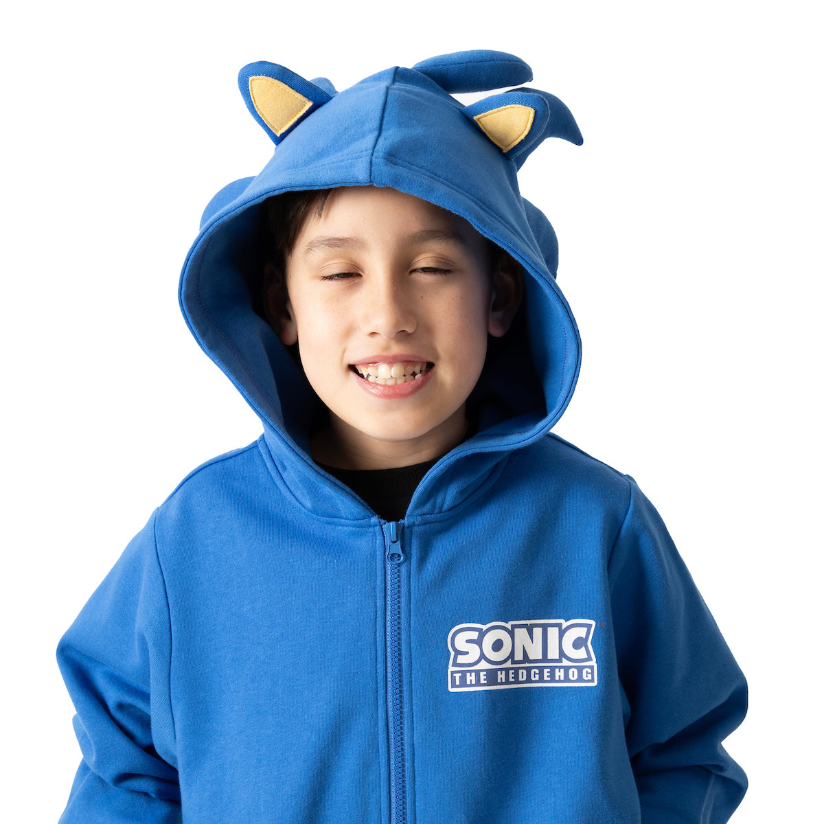 Sonic The Hedgehog Cosplay With Foam Ears Long Sleeve Blue Boy's Zip Up Hooded Sweatshirt