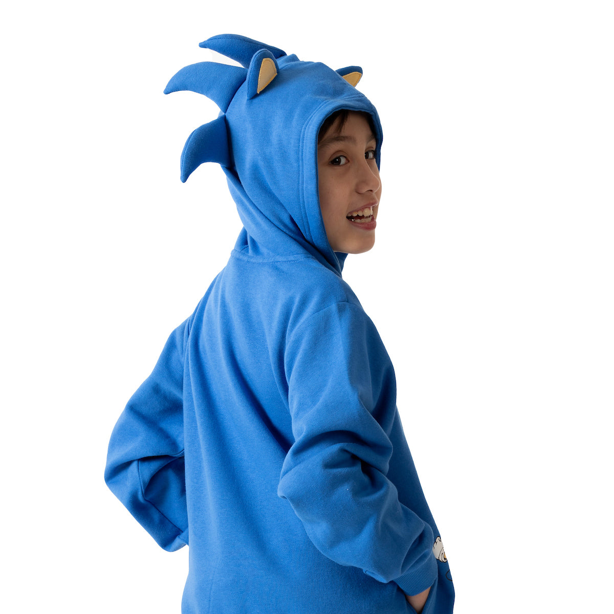 Sonic The Hedgehog Cosplay With Foam Ears Long Sleeve Blue Boy's Zip Up Hooded Sweatshirt