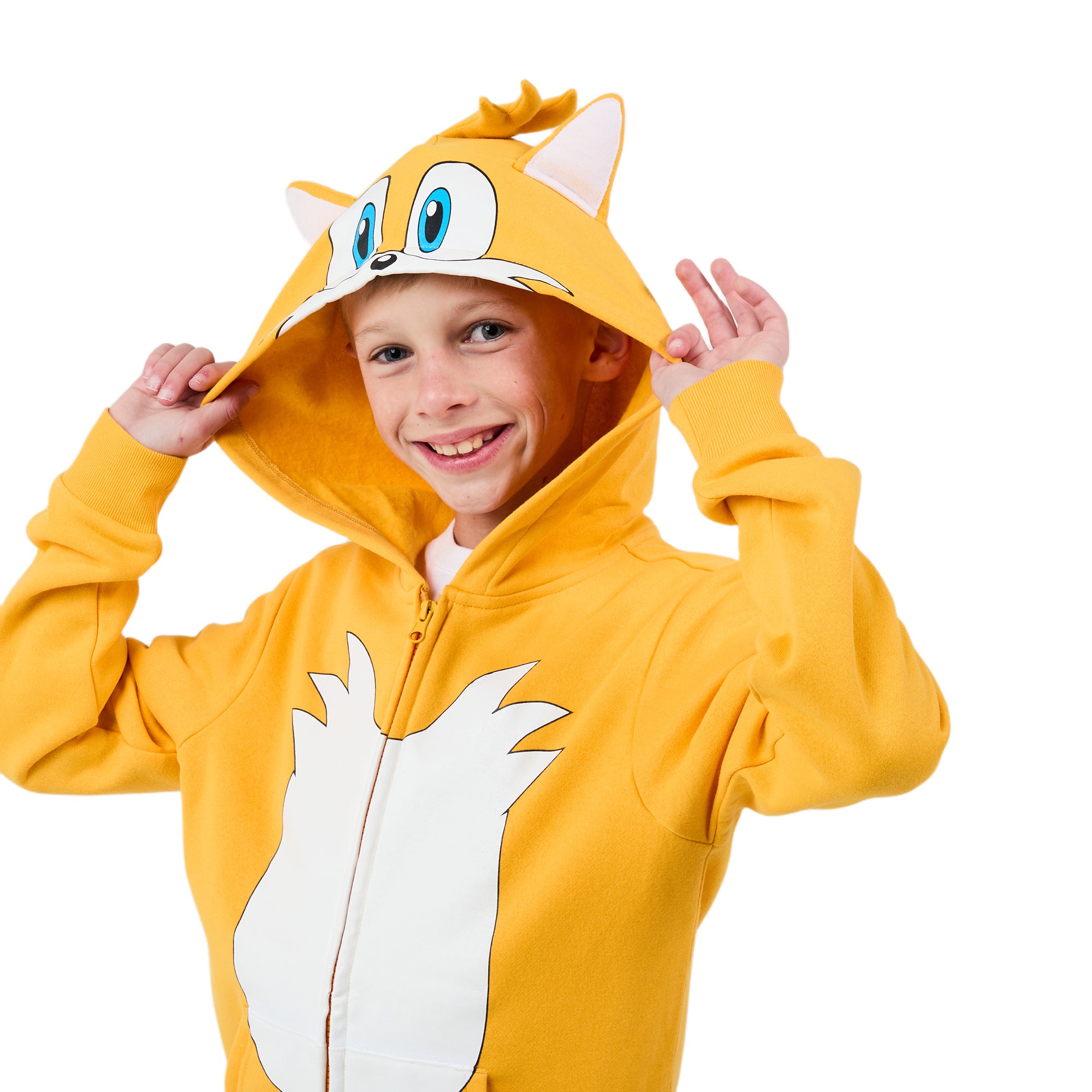 Sonic the Hedgehog Tails Cosplay Youth Boy Zip-Up Hoodie With Ears