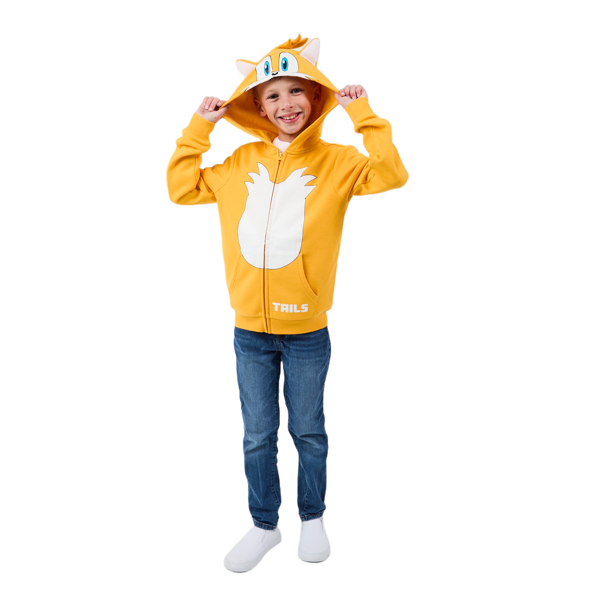 Sonic the Hedgehog Tails Cosplay Youth Boy Zip-Up Hoodie With Ears