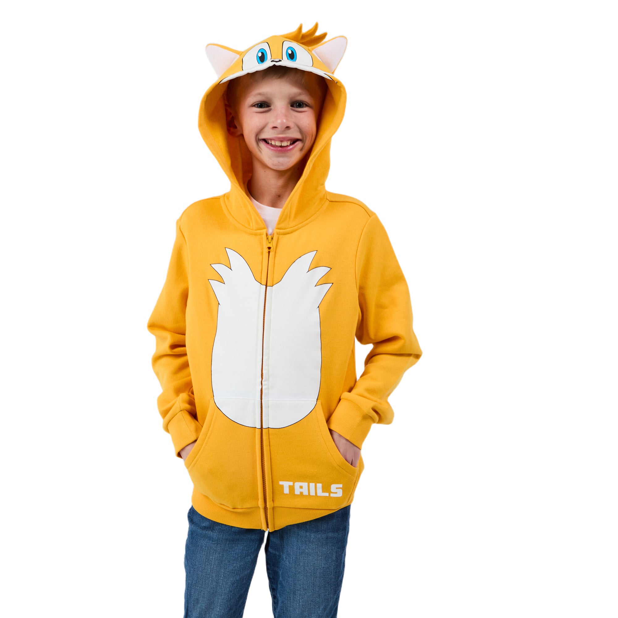 Sonic the Hedgehog Tails Cosplay Youth Boy Zip-Up Hoodie With Ears