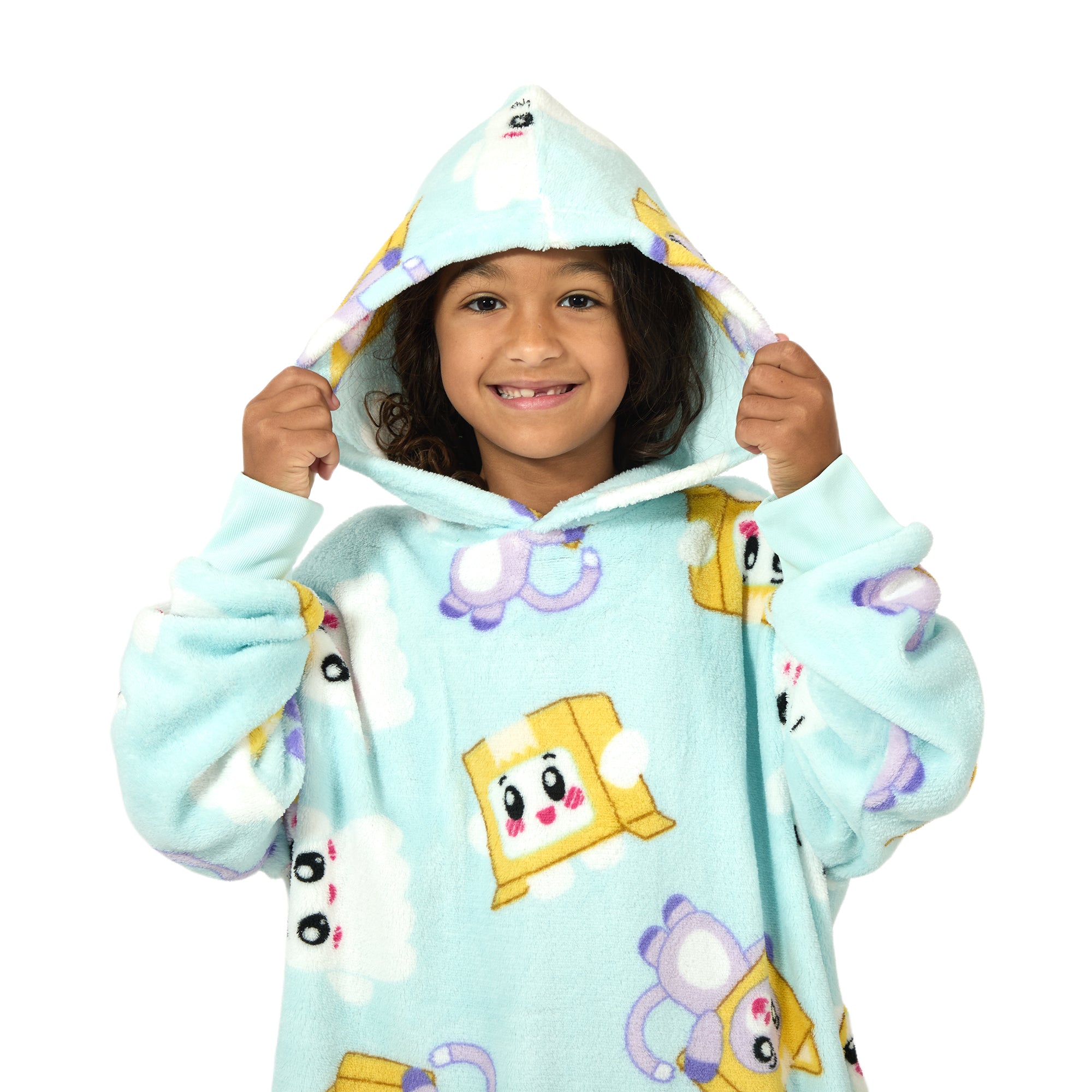 LankyBox All-Over Character Print Long Sleeve Youth Blue Kids Wearable Hoodie Blanket