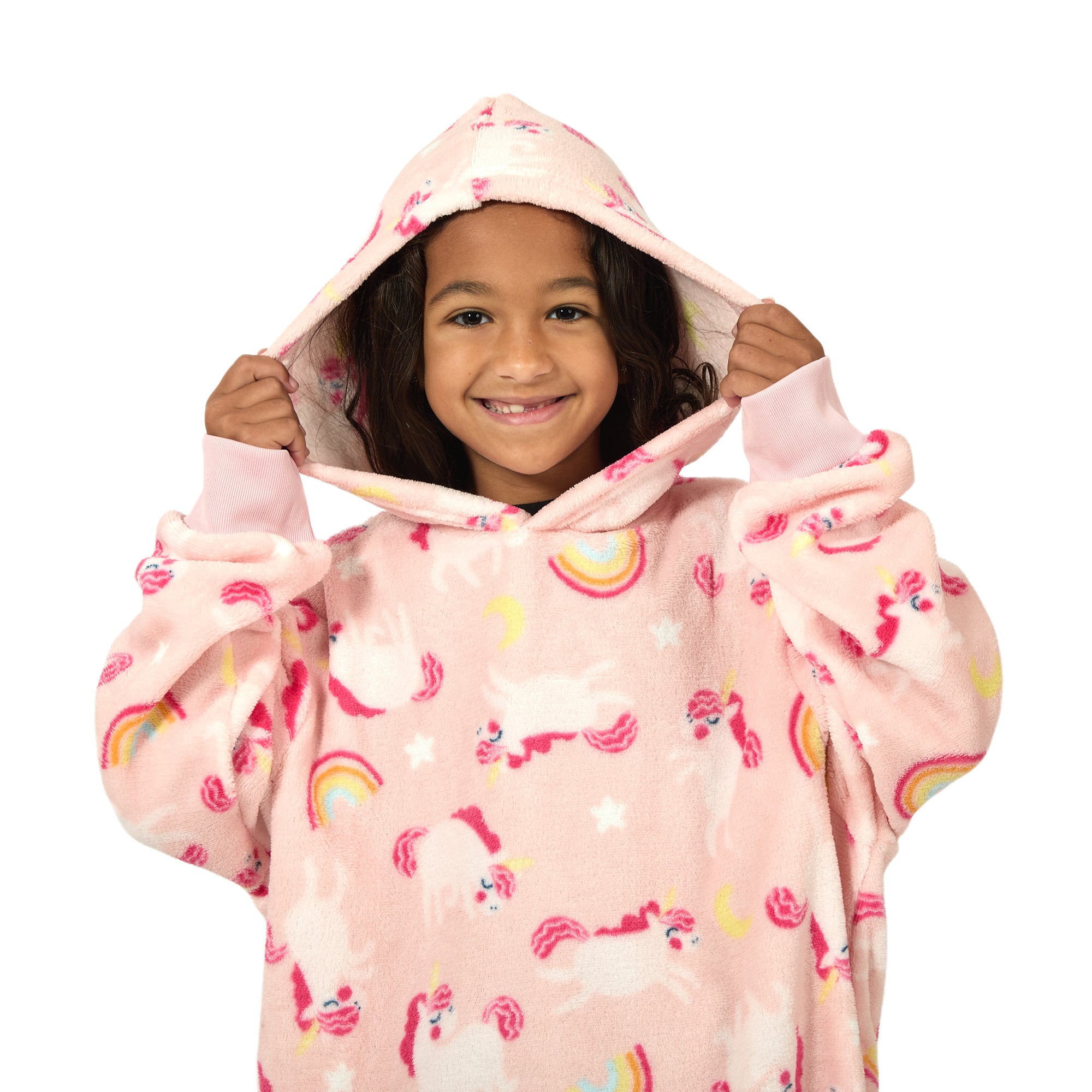 Unicorns & Rainbows  Youth Pink Oversized Wearable Hoodie Blanket