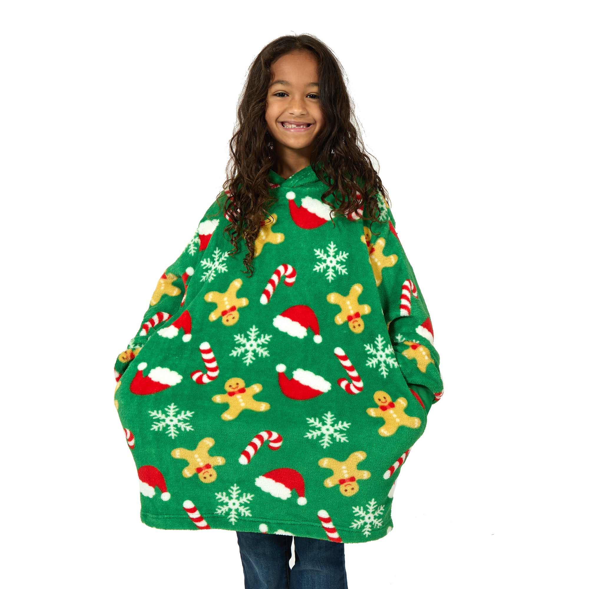Christmas Ginger Bread Candy Cane Green Gamer Oversized Wearable Hoodie Blanket