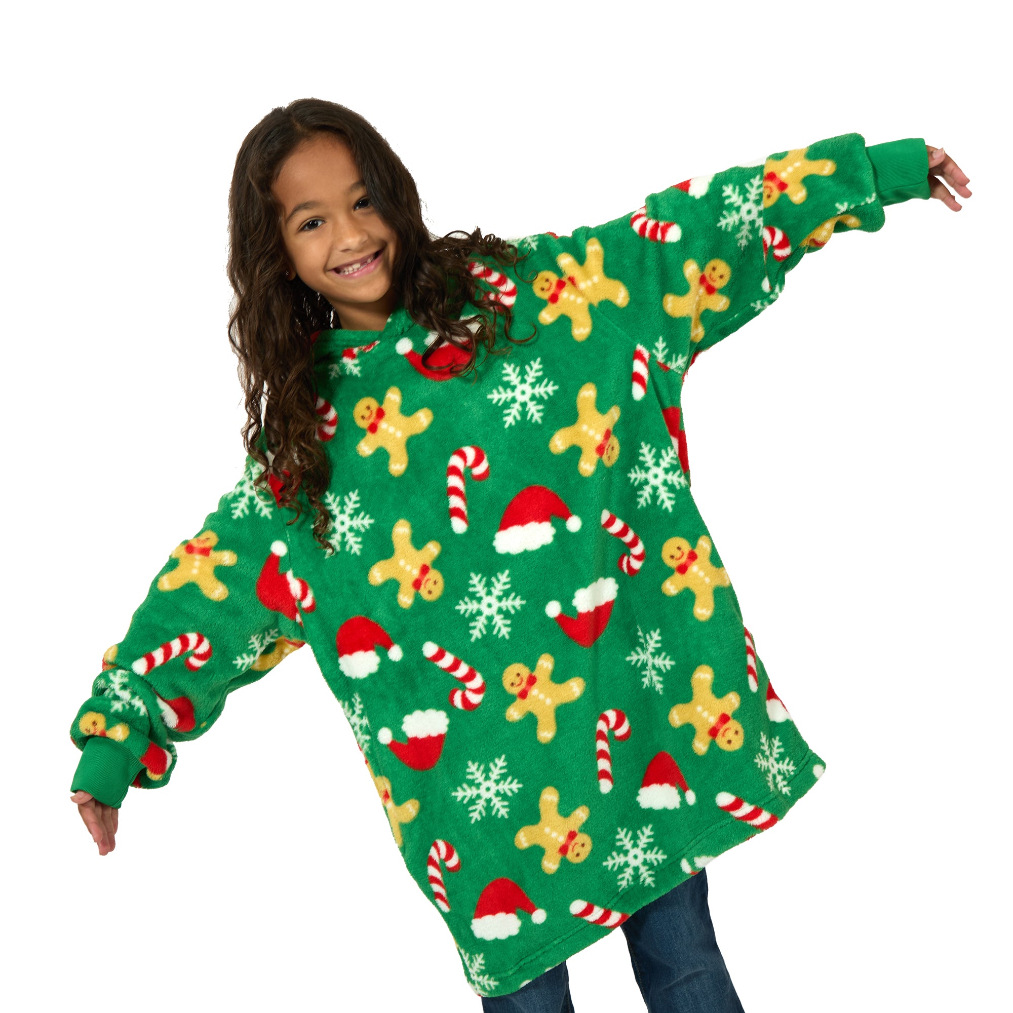 Christmas Ginger Bread Candy Cane Green Gamer Oversized Wearable Hoodie Blanket