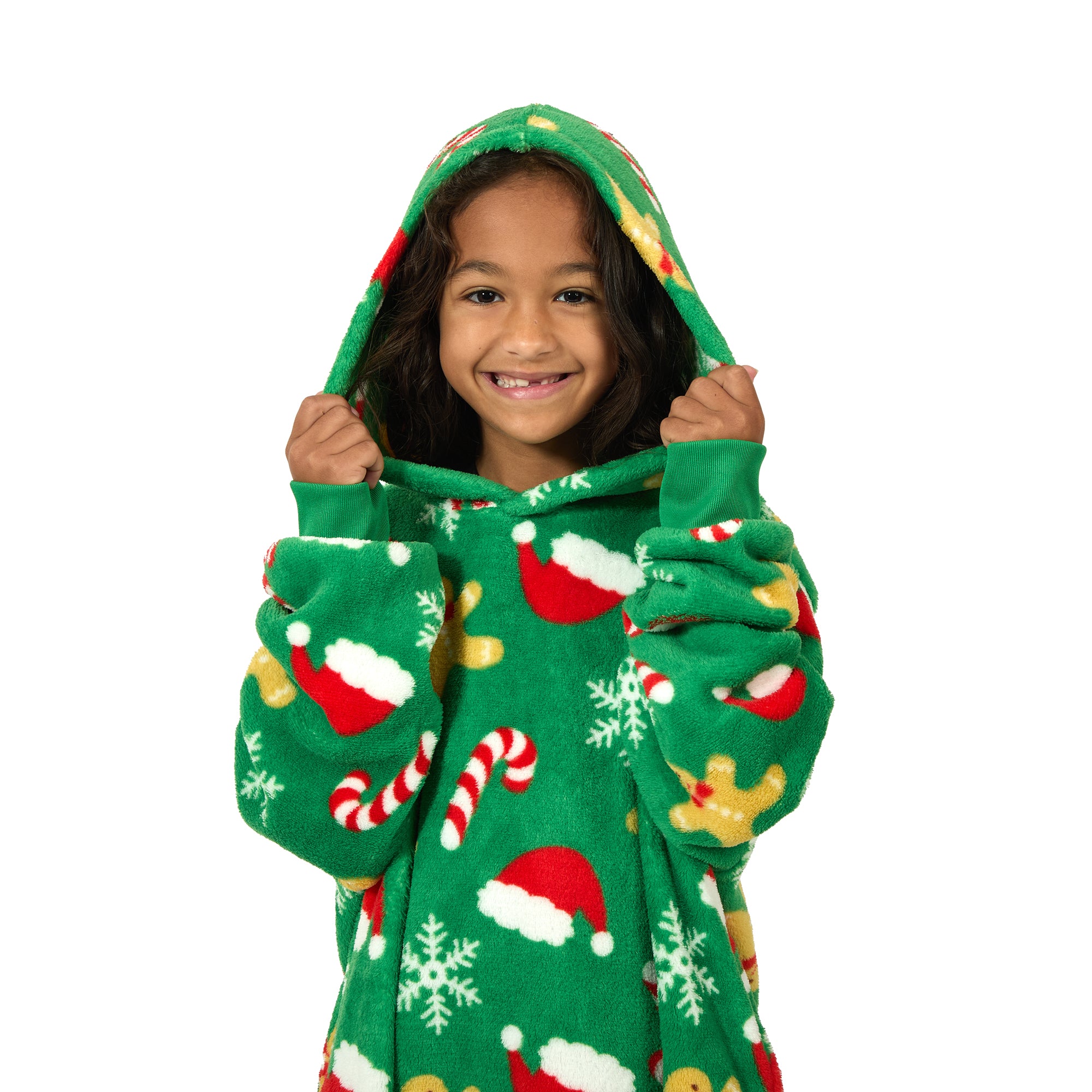 Christmas Ginger Bread Candy Cane Green Gamer Oversized Wearable Hoodie Blanket
