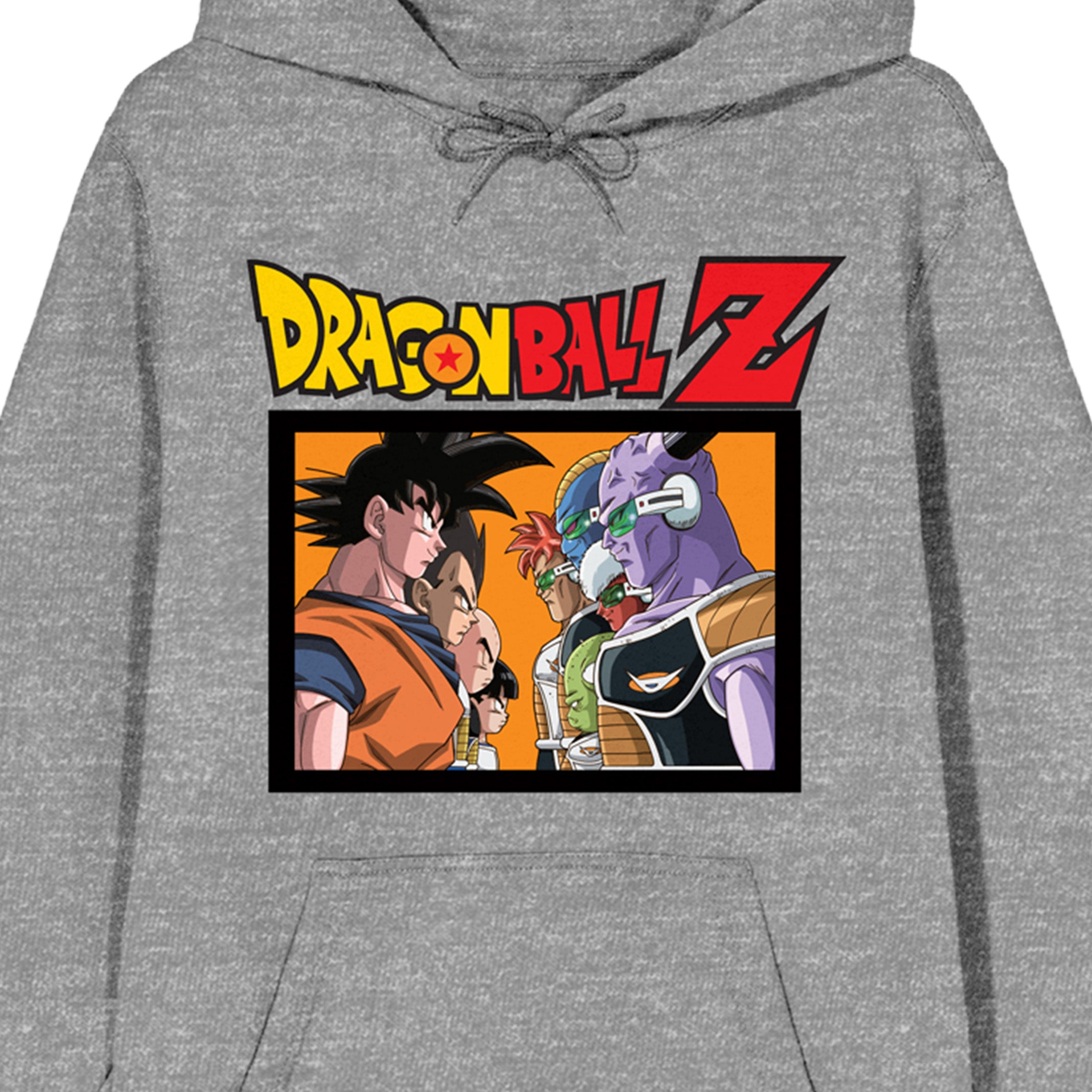 Dragon Ball Z Group Art Long Sleeve Gray Heather Adult Hooded Sweatshirt