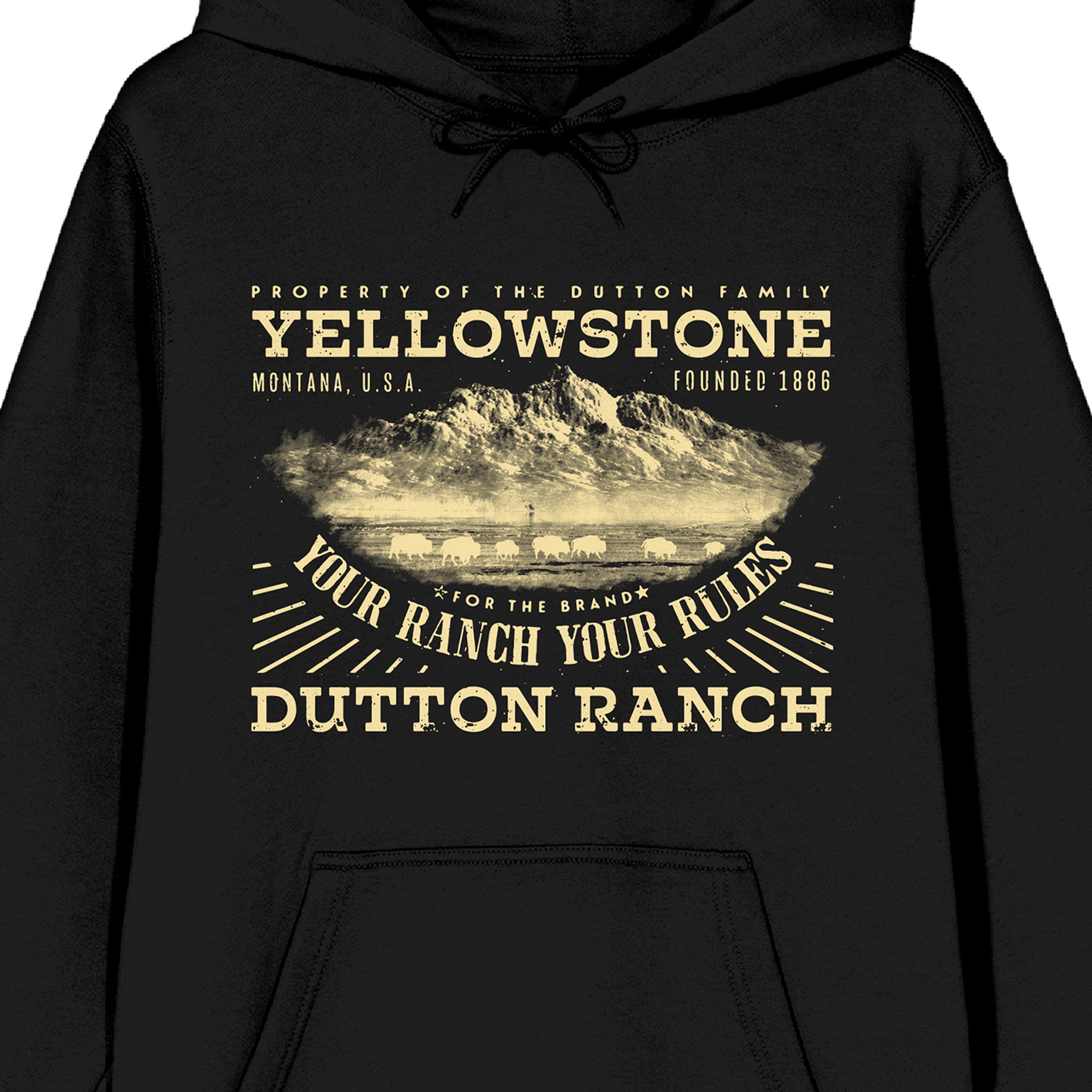 Yellowstone Your Ranch Your Rules Long Sleeve Black Adult Hooded Sweatshirt