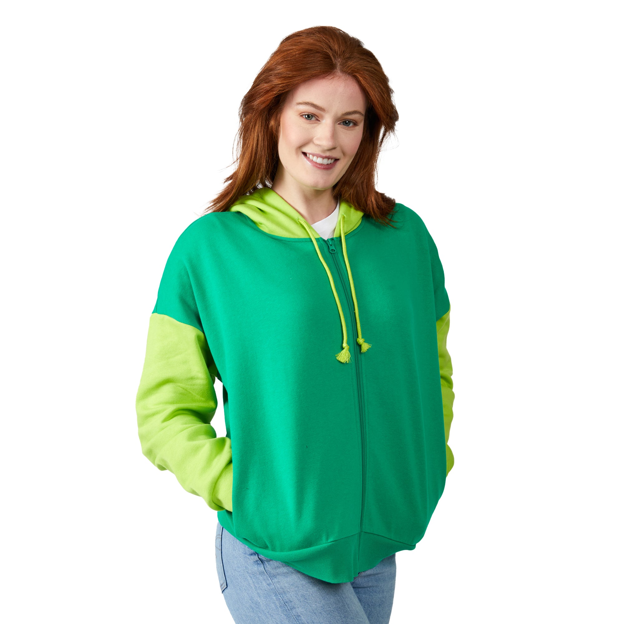 Keroppi Cosplay Long Sleeve Green Contrast Women's Zip Hoodie