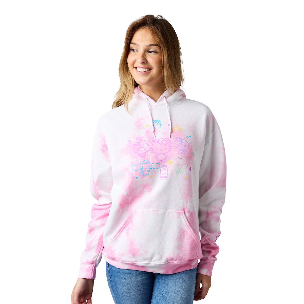 Hello Kitty & Friends Circle Of Friends Women's Pink Cloud Wash Long Sleeve Hooded Sweatshirt
