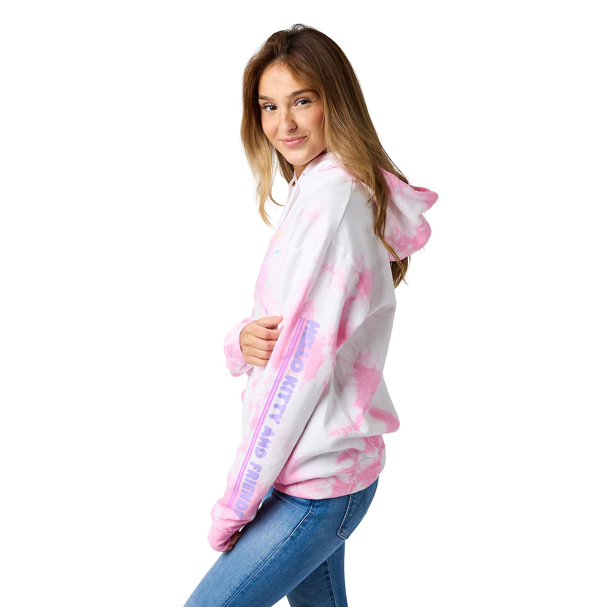 Hello Kitty & Friends Circle Of Friends Women's Pink Cloud Wash Long Sleeve Hooded Sweatshirt